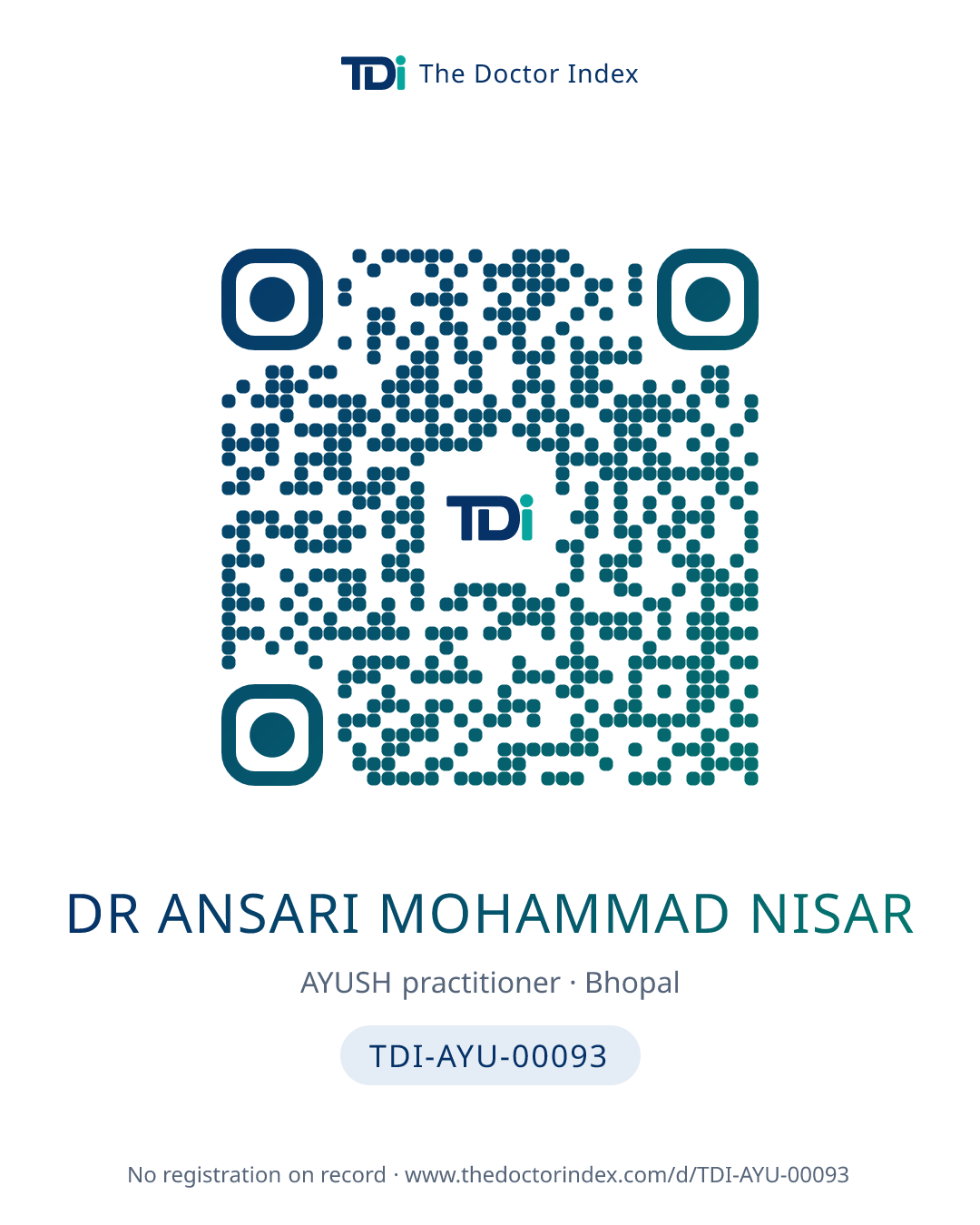 QR card for Dr Ansari Mohammad Nisar, TDI-AYU-00093