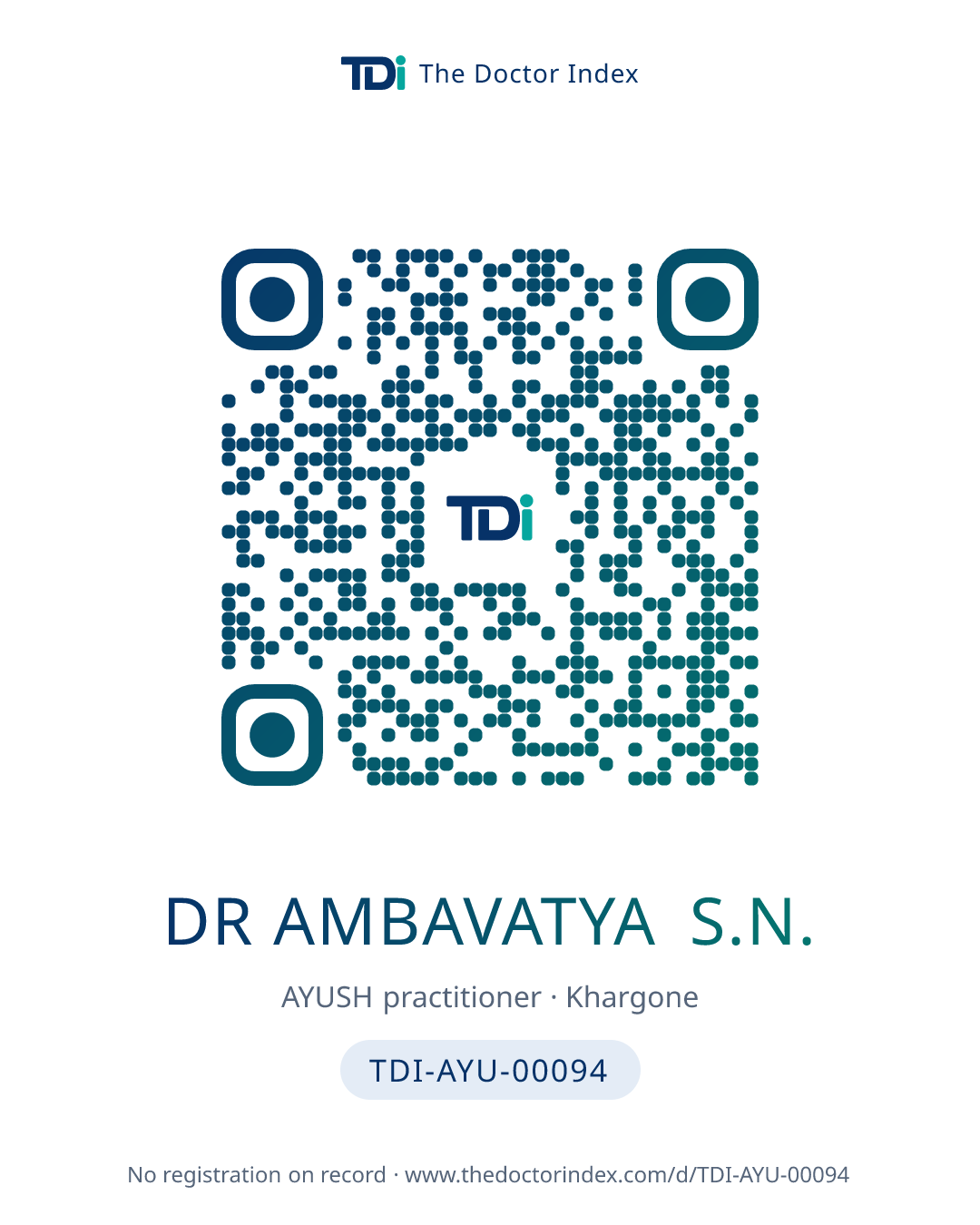 QR card for Dr Ambavatya S.N., TDI-AYU-00094