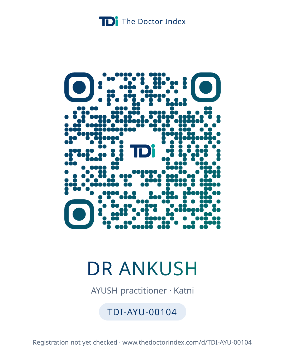 QR card for Dr Ankush, TDI-AYU-00104