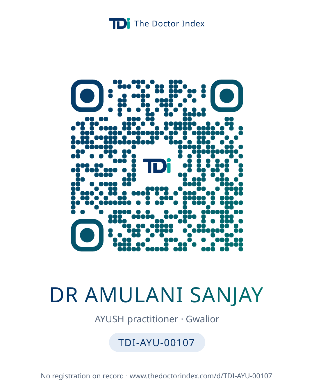 QR card for Dr Amulani Sanjay, TDI-AYU-00107