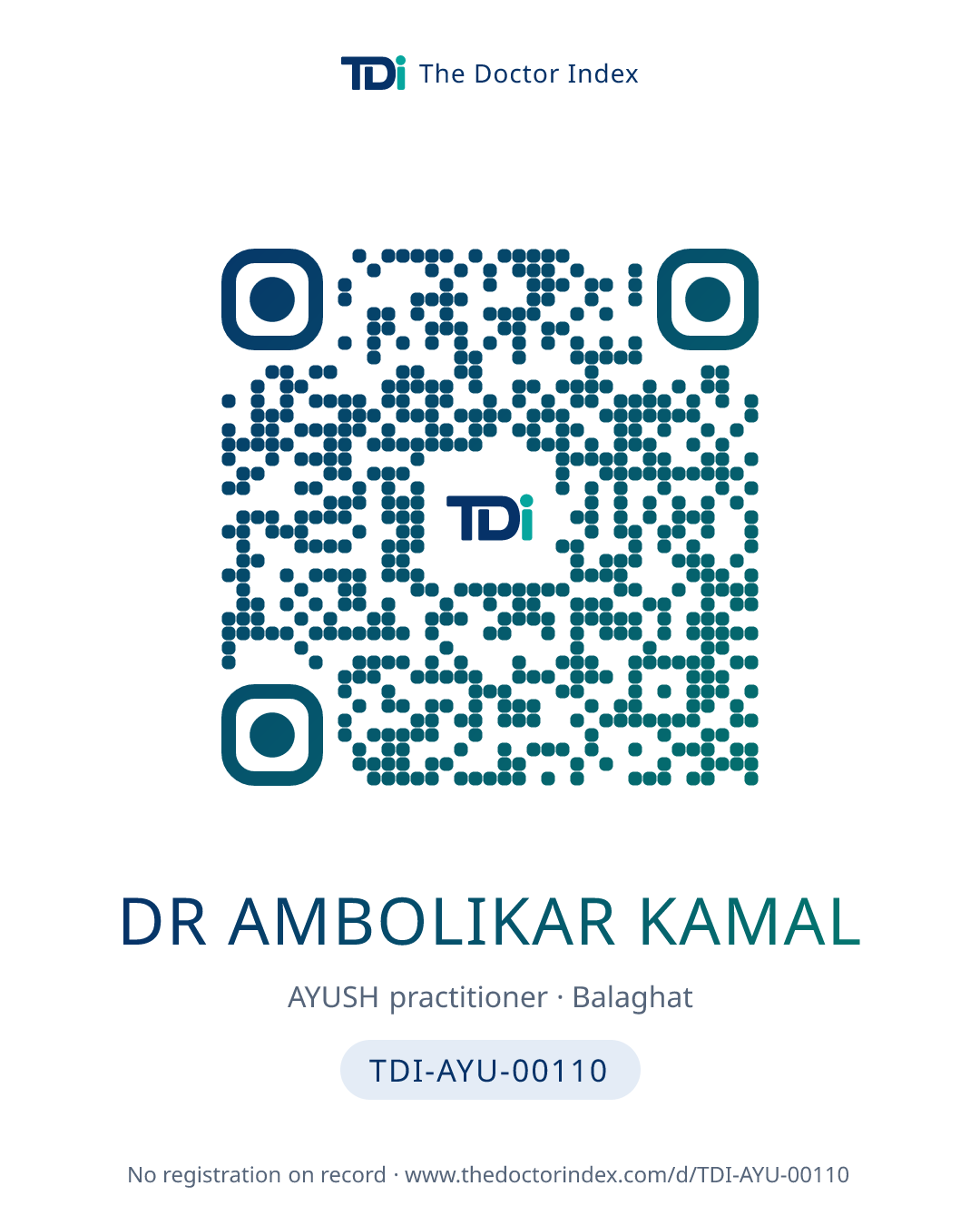 QR card for Dr Ambolikar Kamal, TDI-AYU-00110