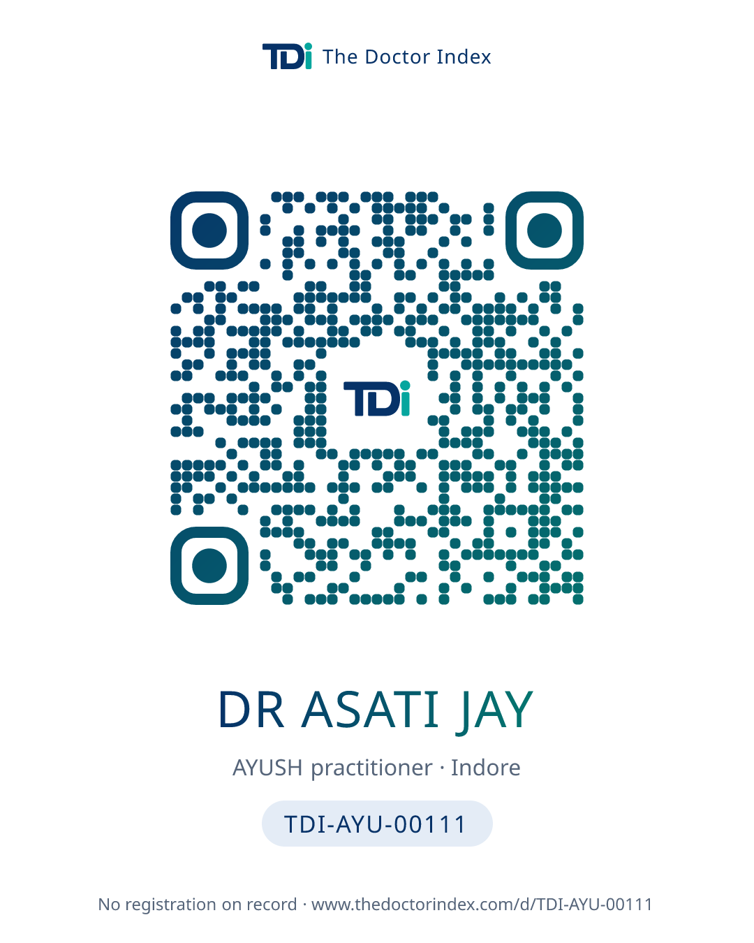 QR card for Dr Asati Jay, TDI-AYU-00111