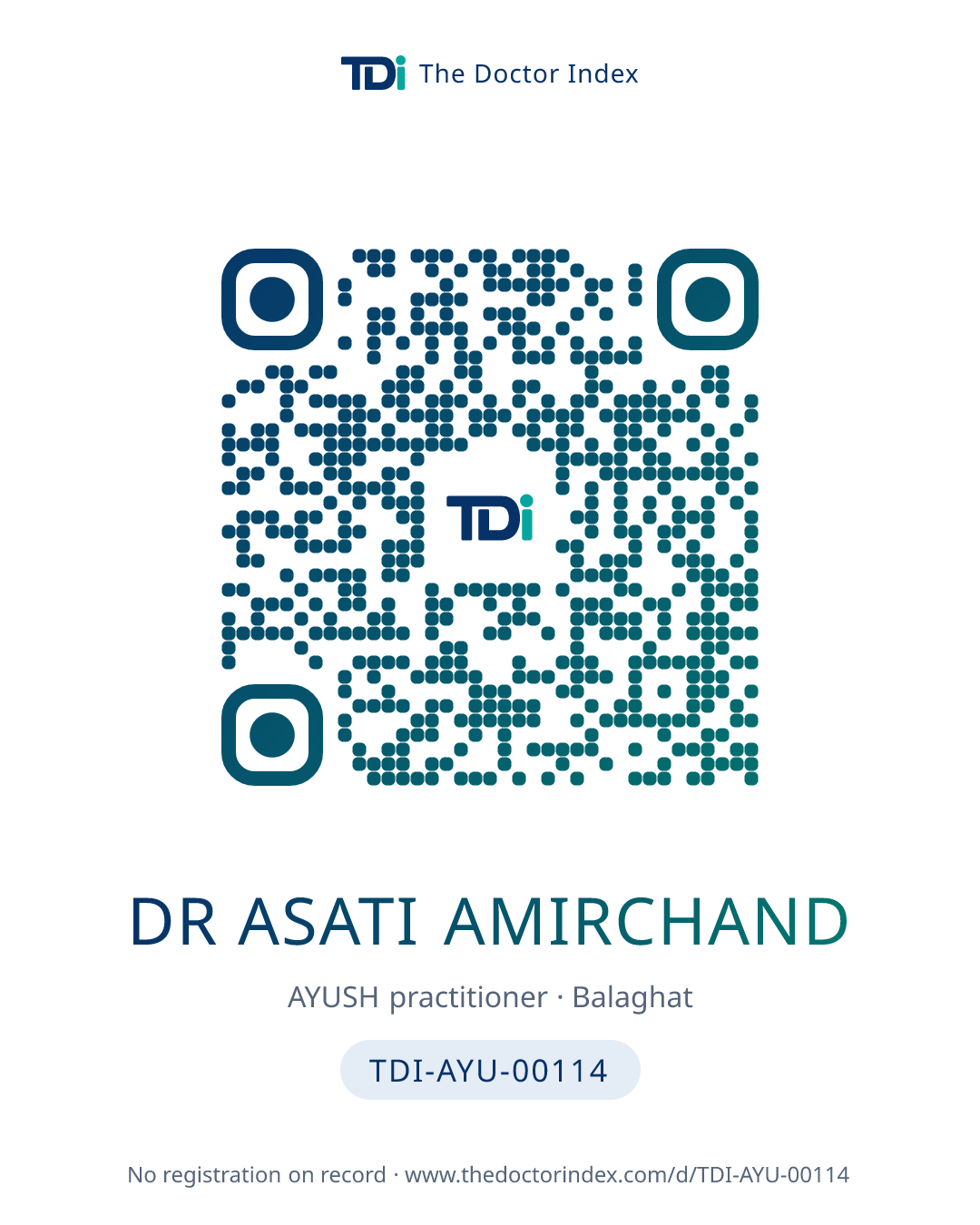 QR card for Dr Asati Amirchand, TDI-AYU-00114