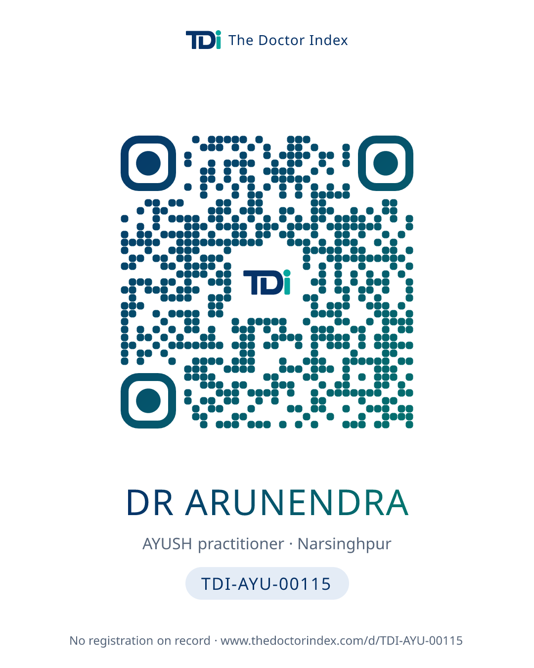 QR card for Dr Arunendra, TDI-AYU-00115