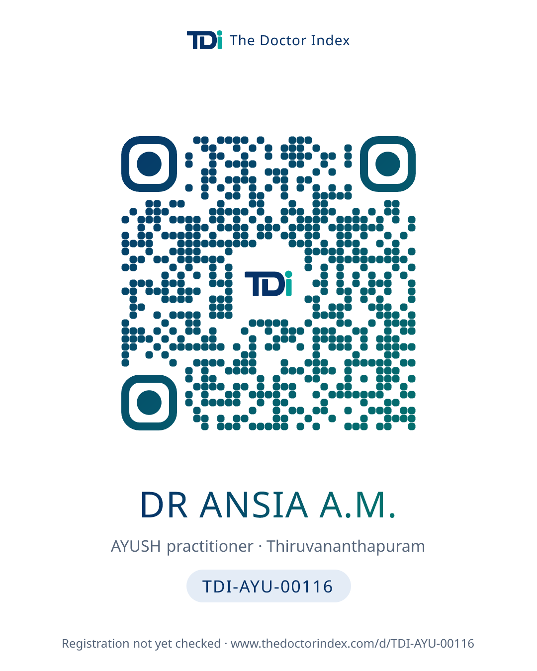 QR card for Dr Ansia A.M., TDI-AYU-00116