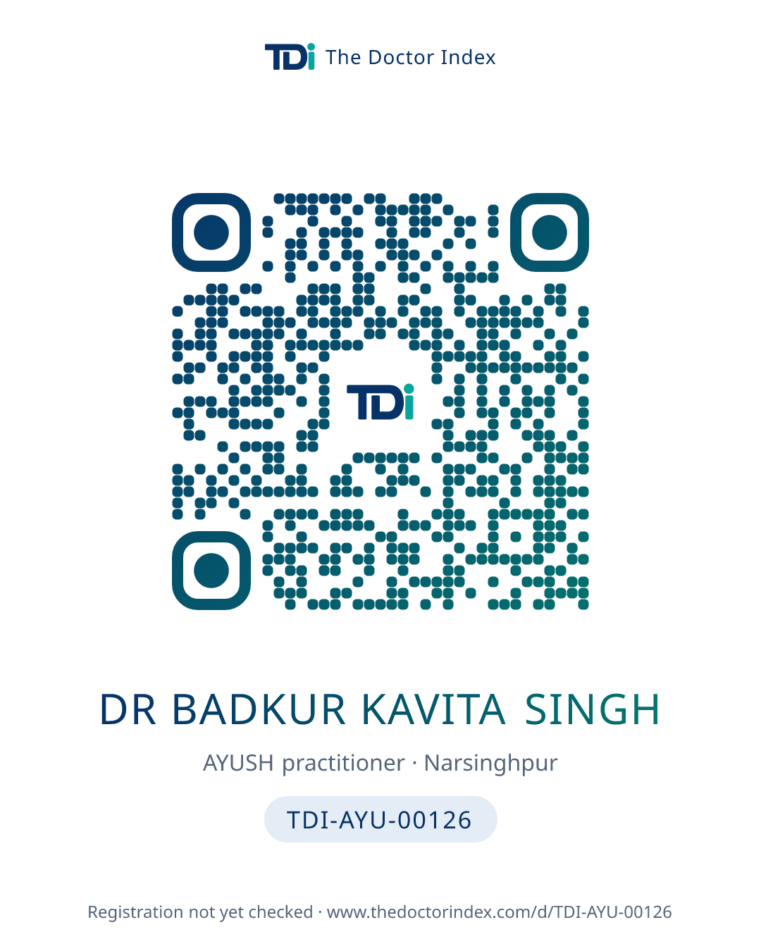 QR card for Dr Badkur Kavita Singh, TDI-AYU-00126