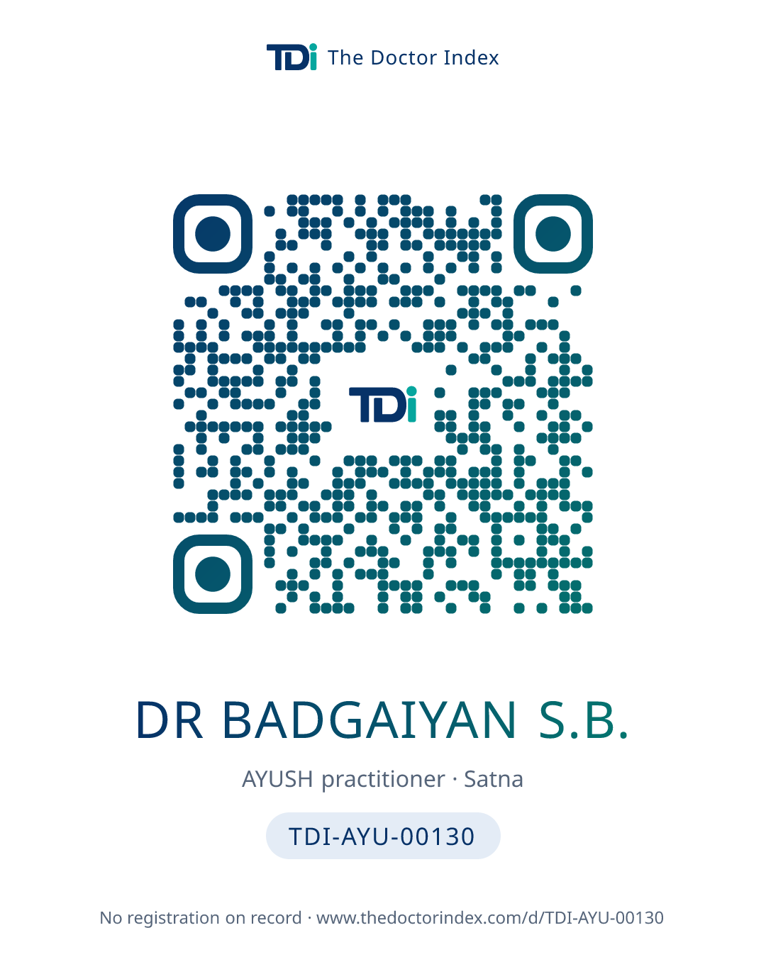 QR card for Dr Badgaiyan S.B., TDI-AYU-00130