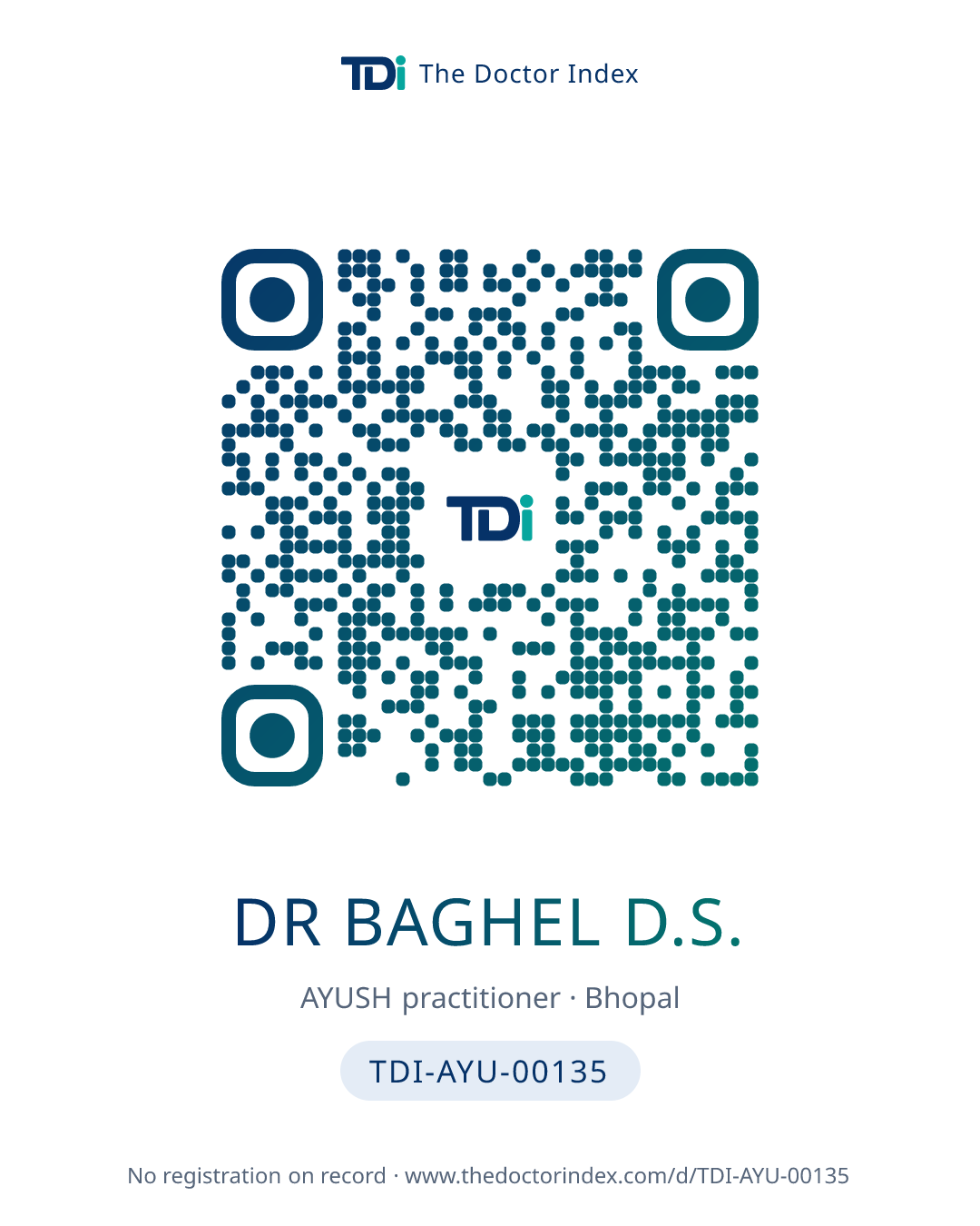 QR card for Dr Baghel D.S., TDI-AYU-00135