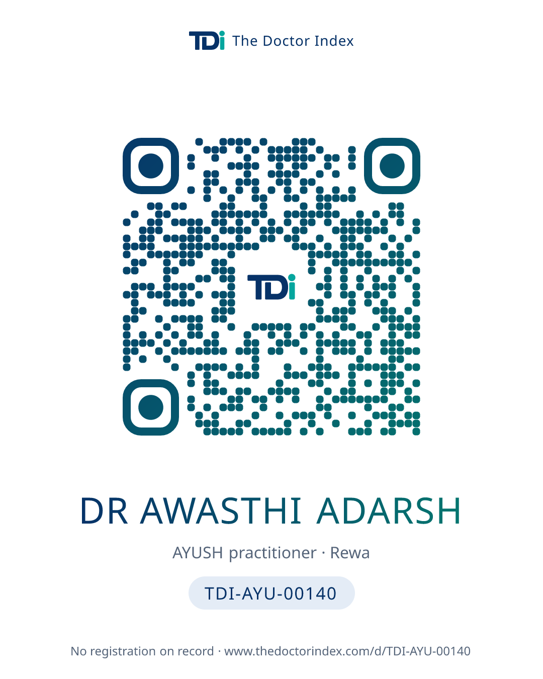 QR card for Dr Awasthi Adarsh, TDI-AYU-00140