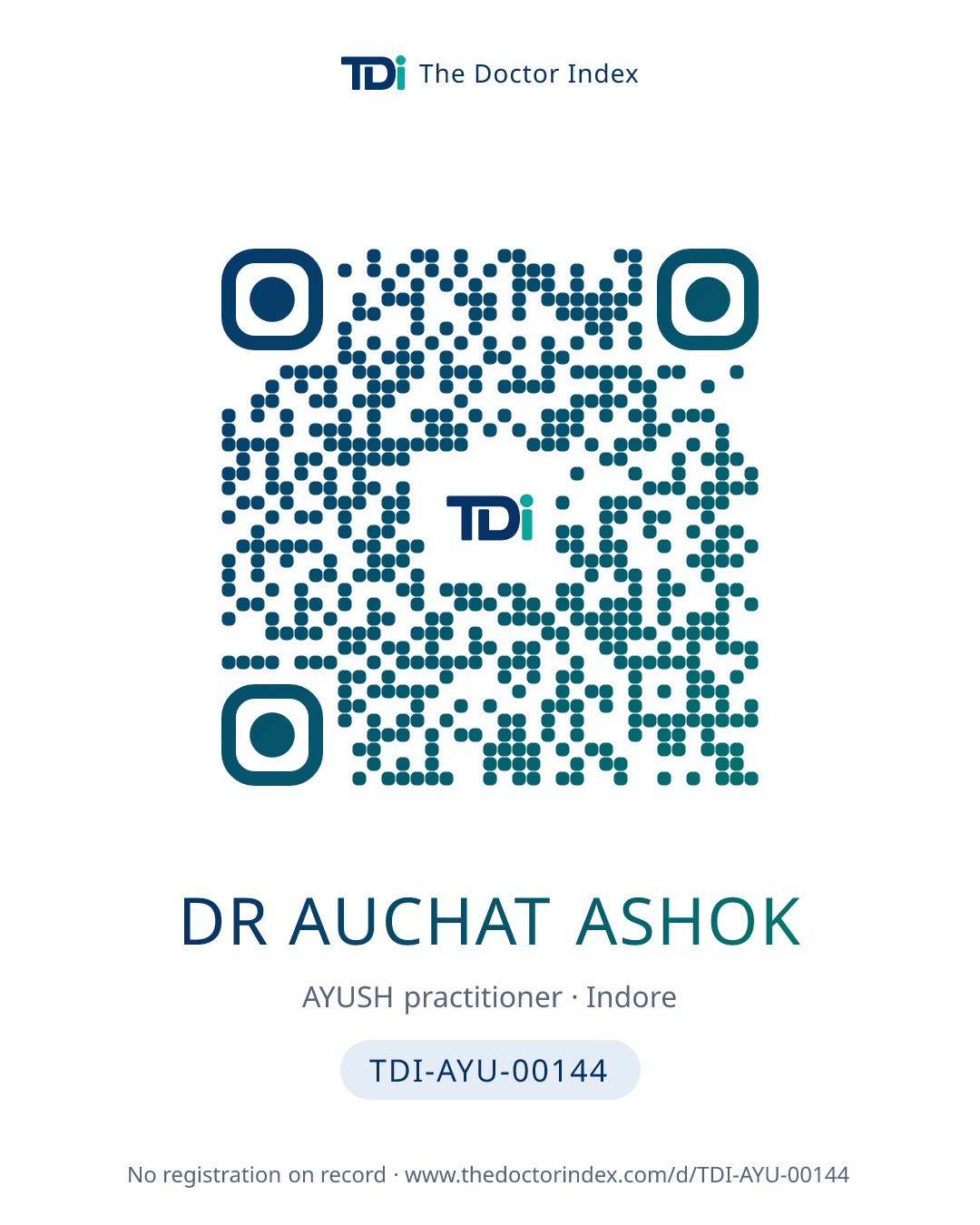 QR card for Dr Auchat Ashok, TDI-AYU-00144