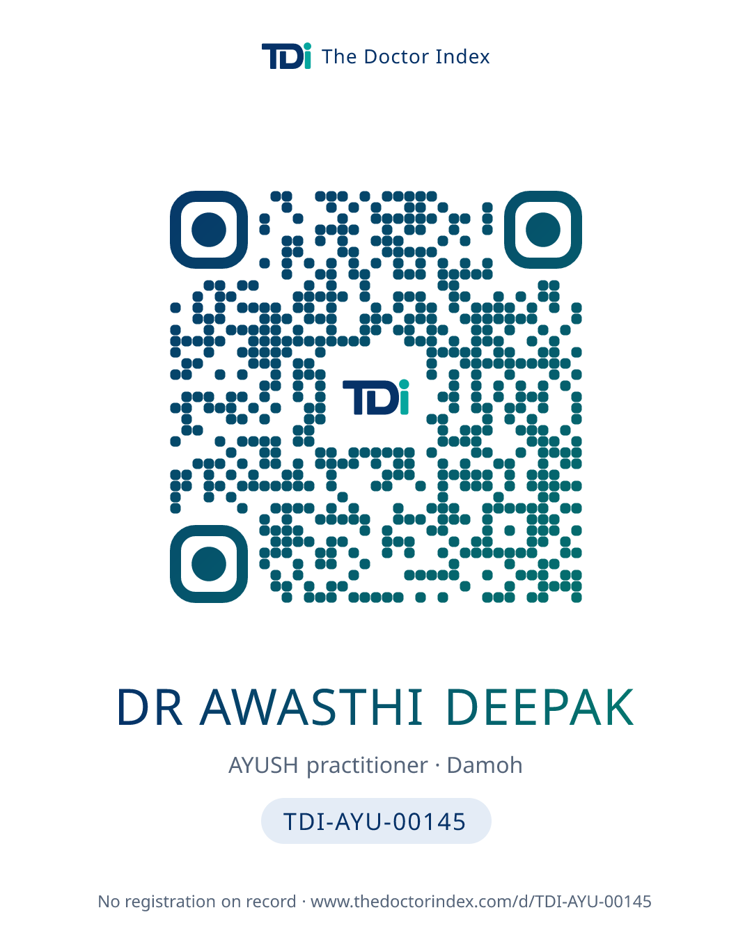 QR card for Dr Awasthi Deepak, TDI-AYU-00145