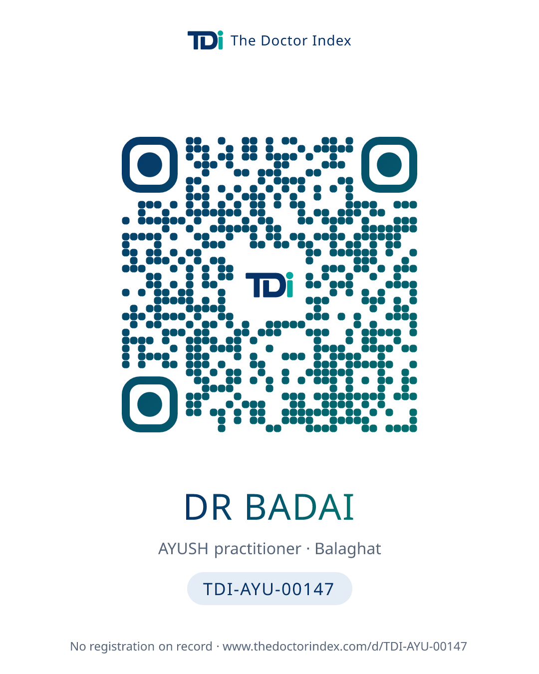 QR card for Dr Badai, TDI-AYU-00147