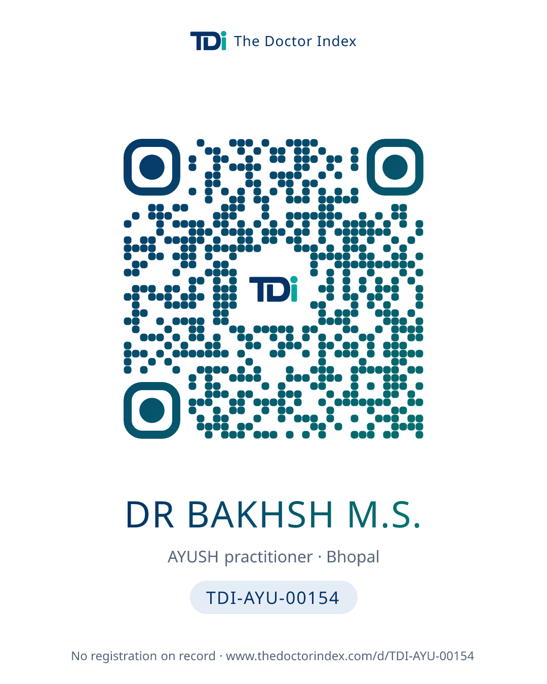 QR card for Dr Bakhsh M.S., TDI-AYU-00154