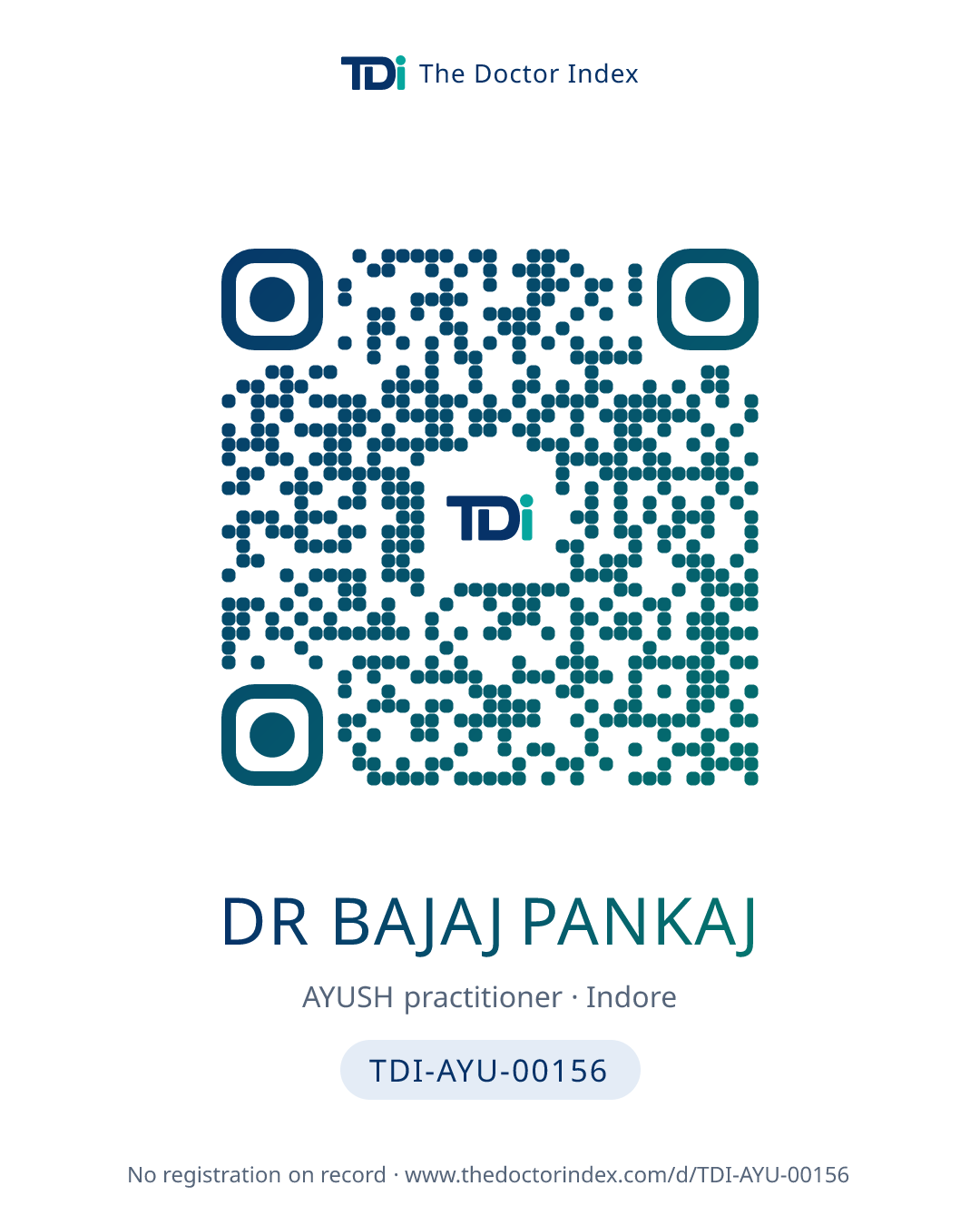 QR card for Dr Bajaj Pankaj, TDI-AYU-00156