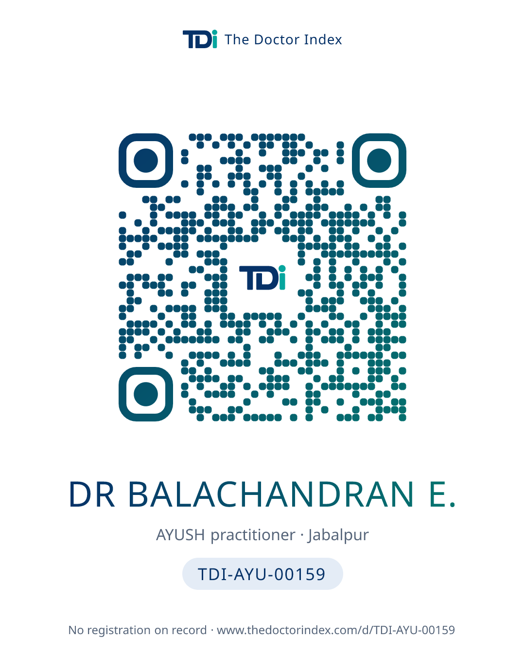 QR card for Dr Balachandran E., TDI-AYU-00159