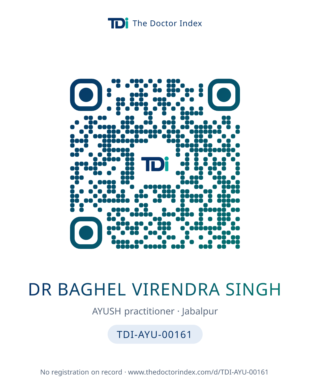 QR card for Dr Baghel Virendra Singh, TDI-AYU-00161
