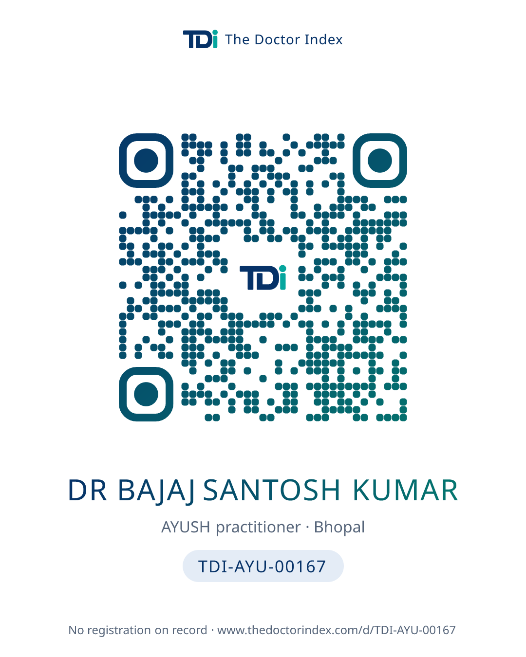 QR card for Dr Bajaj Santosh Kumar, TDI-AYU-00167