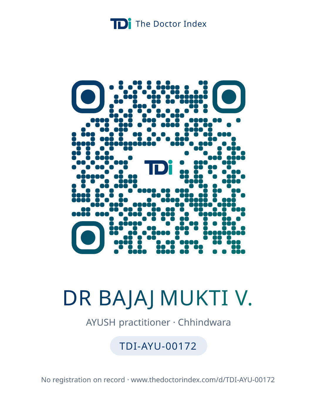 QR card for Dr Bajaj Mukti V., TDI-AYU-00172