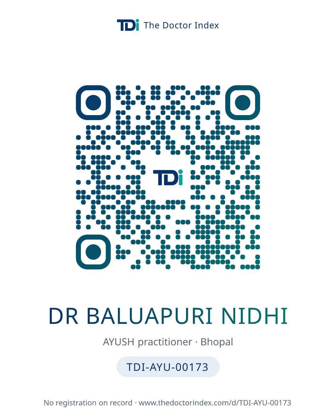 QR card for Dr Baluapuri Nidhi, TDI-AYU-00173