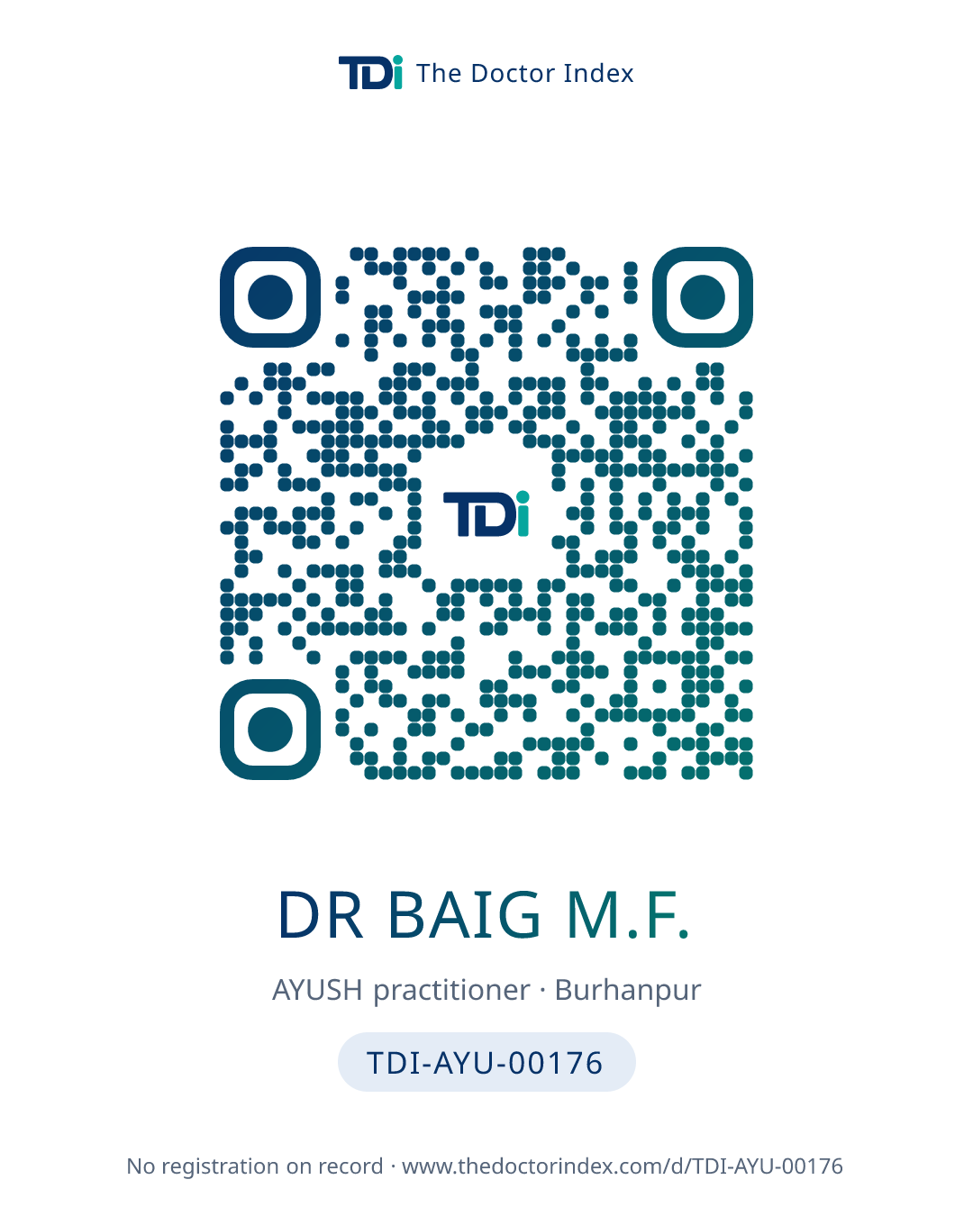 QR card for Dr Baig M.F., TDI-AYU-00176