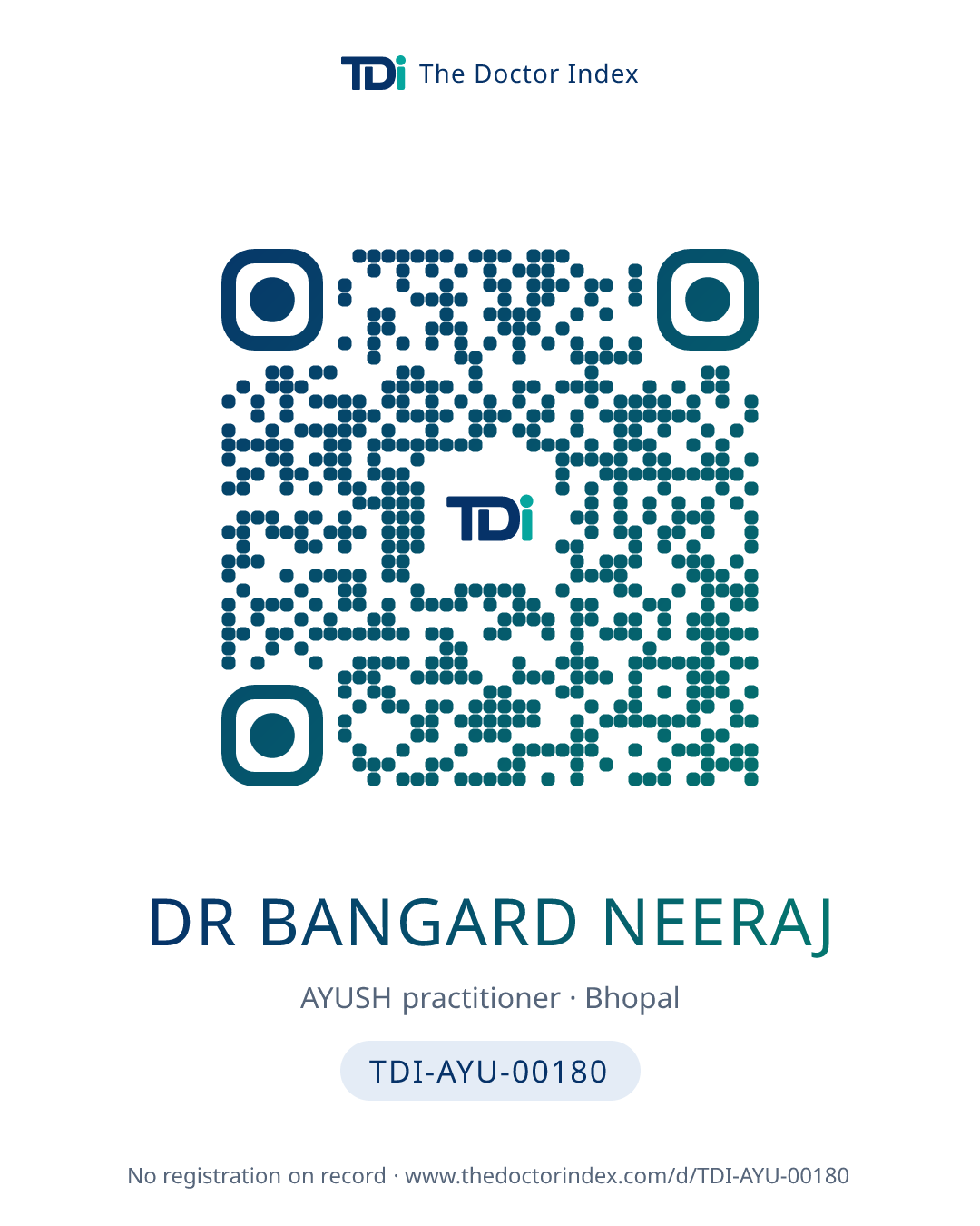 QR card for Dr Bangard Neeraj, TDI-AYU-00180