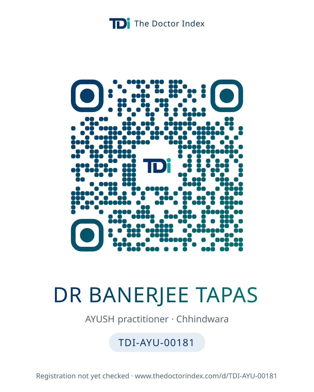 QR card for Dr Banerjee Tapas, TDI-AYU-00181