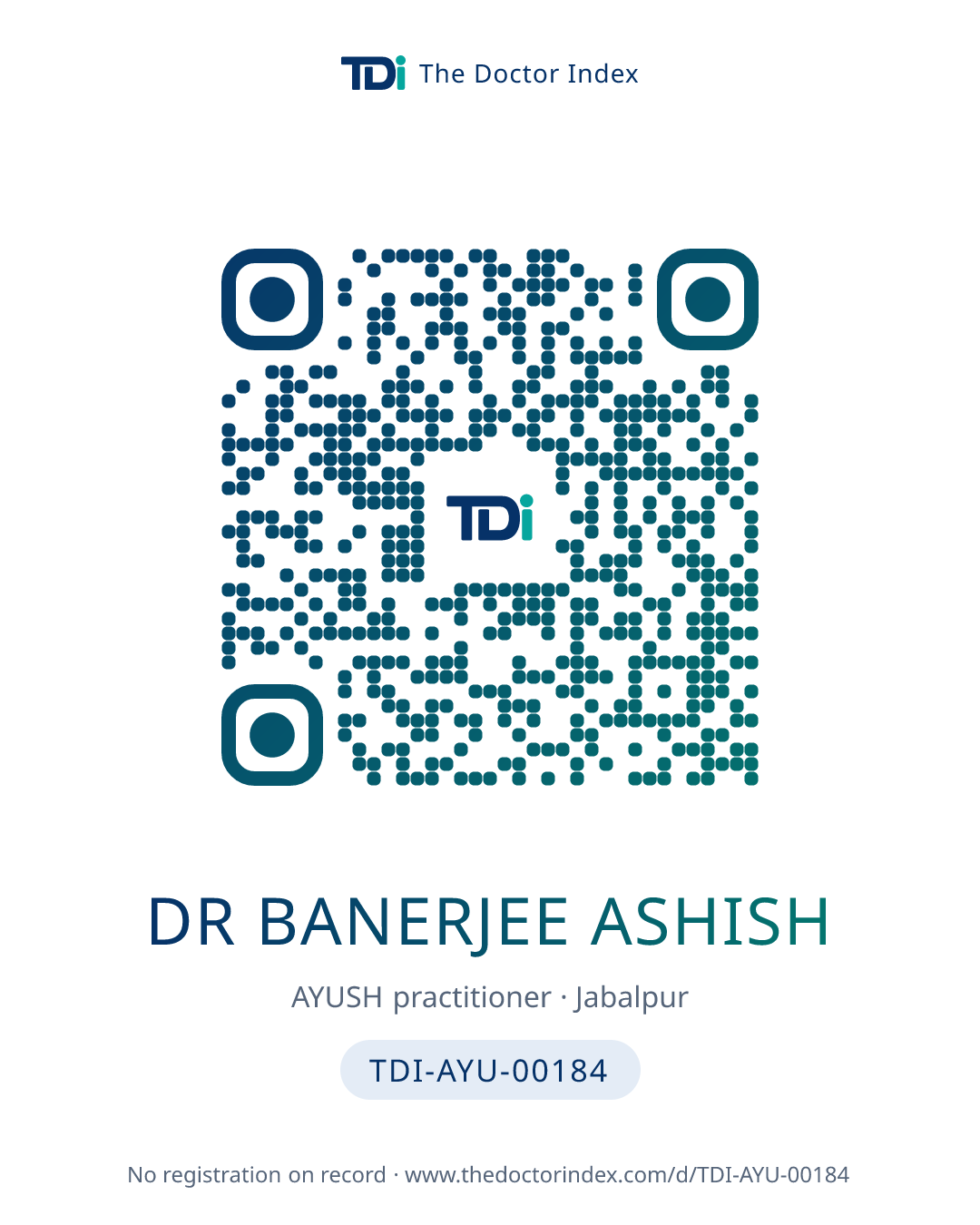 QR card for Dr Banerjee Ashish, TDI-AYU-00184