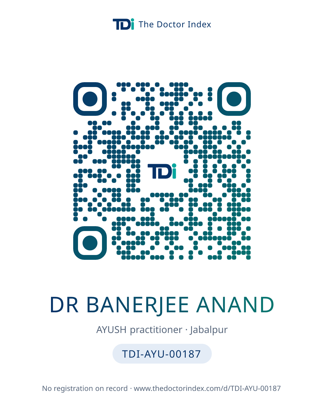 QR card for Dr Banerjee Anand, TDI-AYU-00187