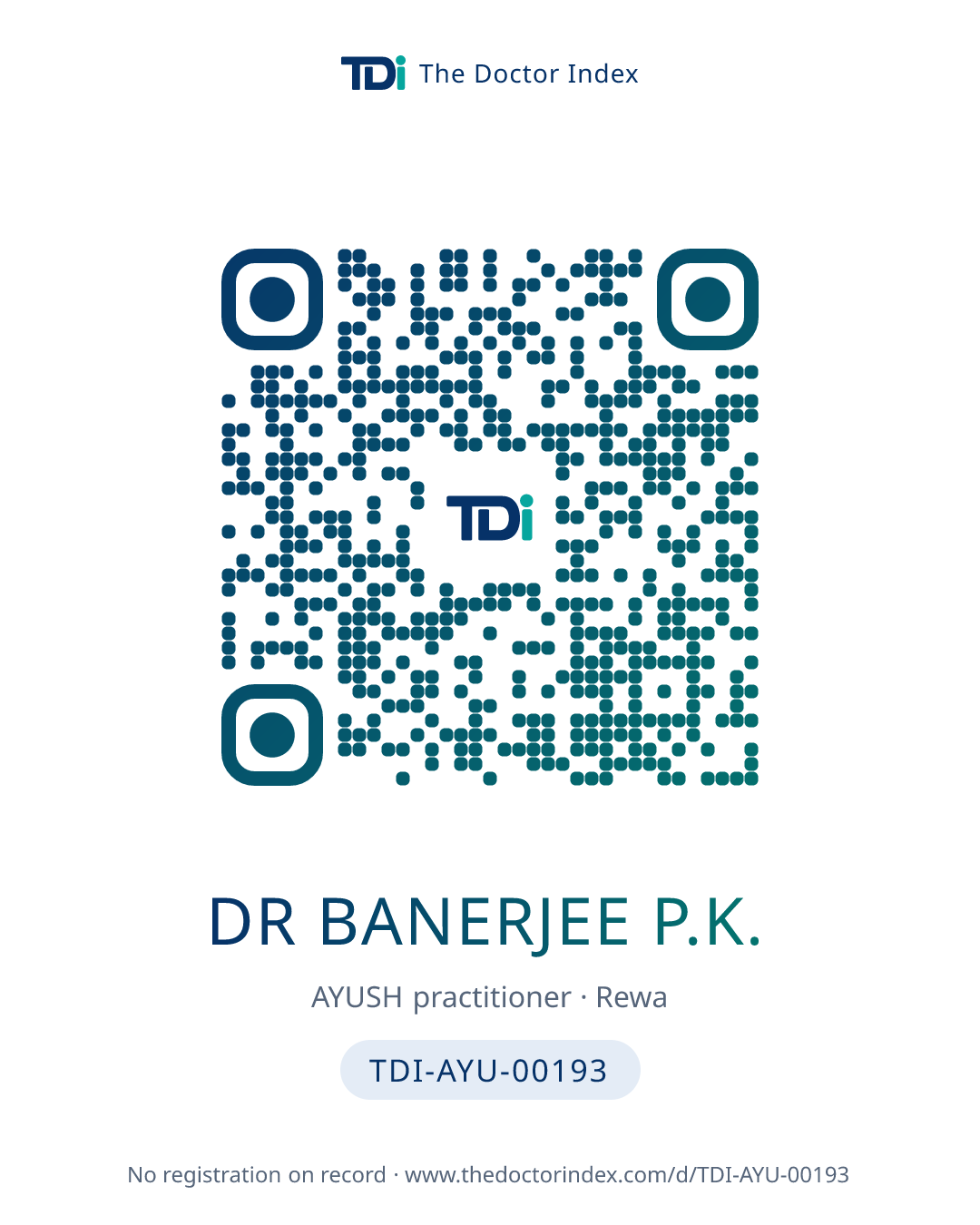 QR card for Dr Banerjee P.K., TDI-AYU-00193