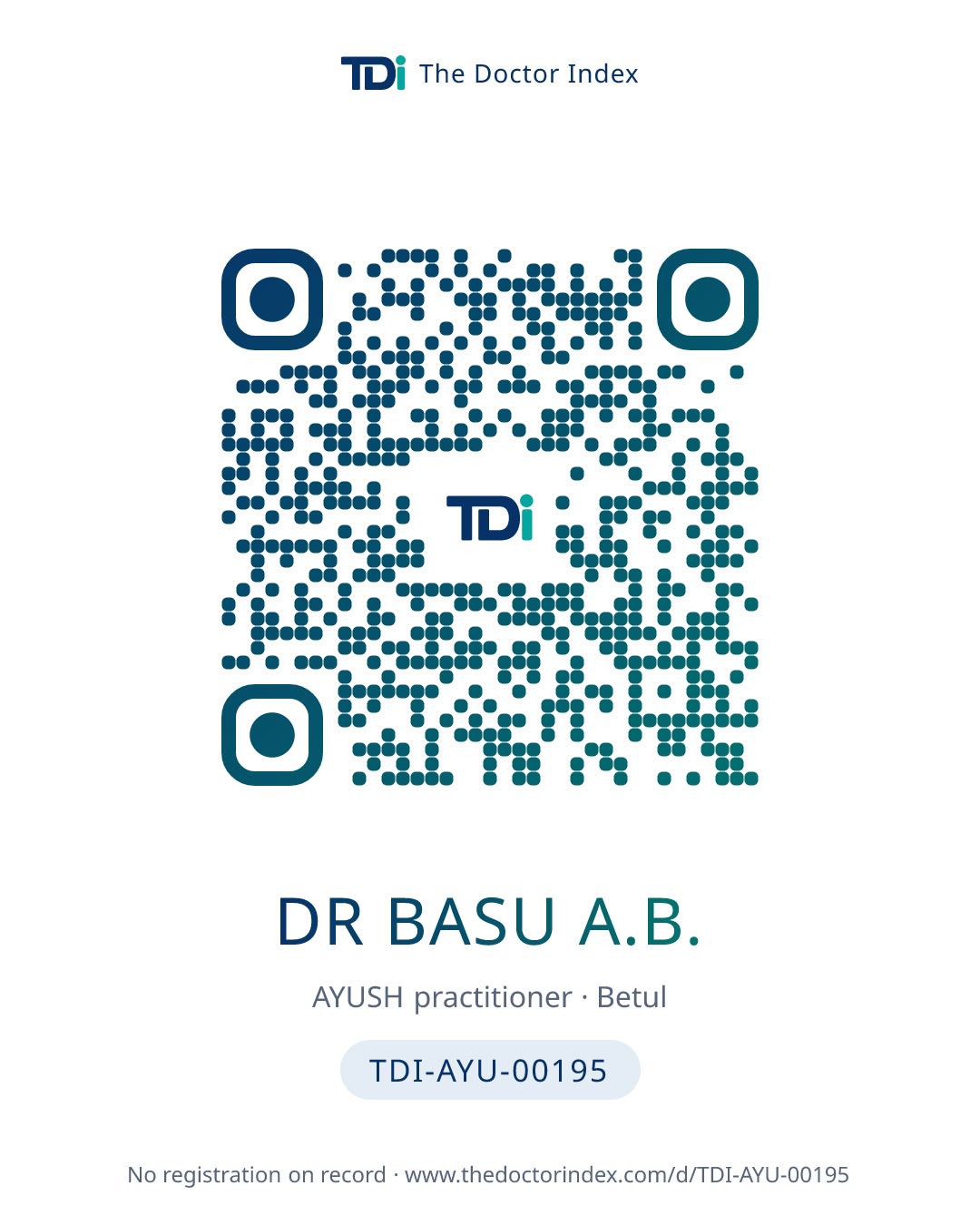 QR card for Dr Basu A.B., TDI-AYU-00195