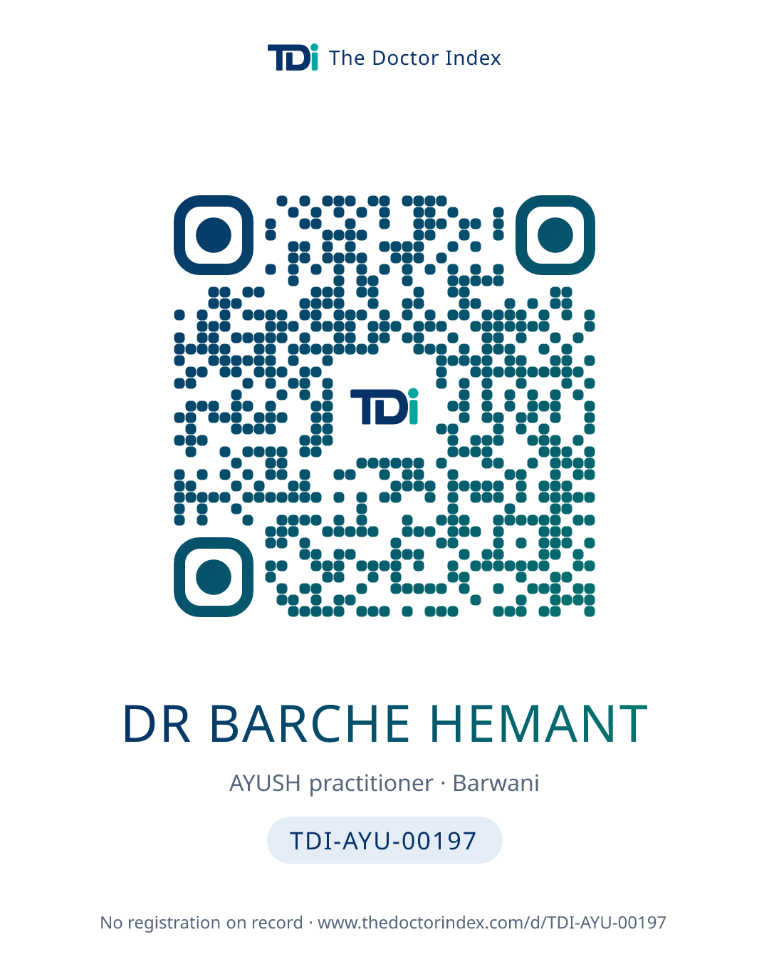 QR card for Dr Barche Hemant, TDI-AYU-00197