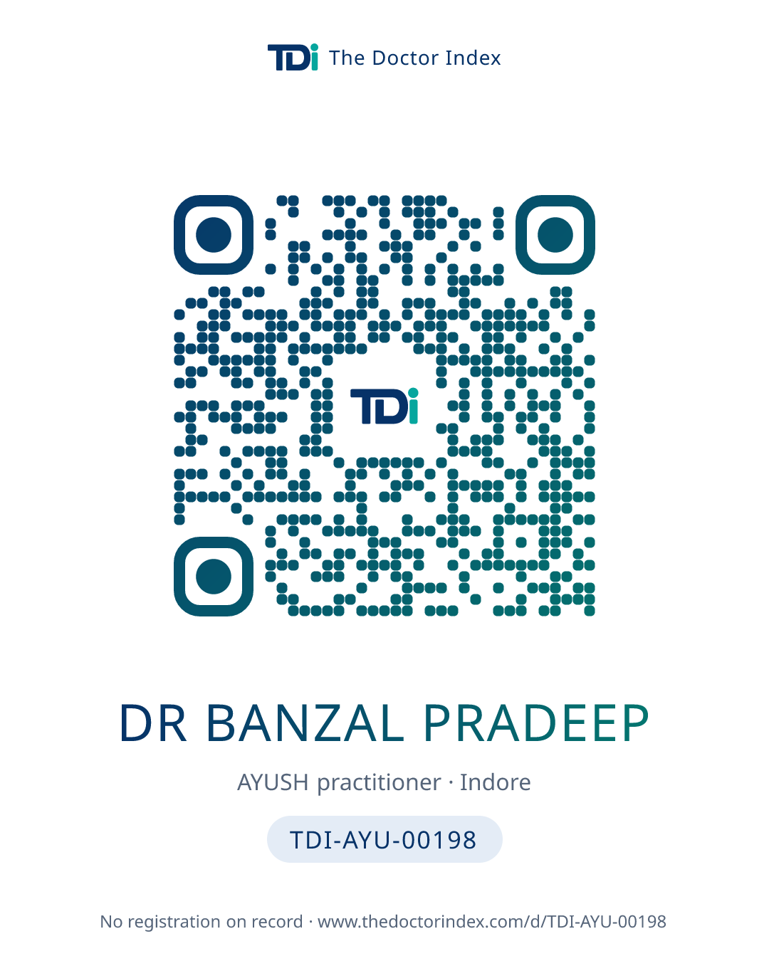 QR card for Dr Banzal Pradeep, TDI-AYU-00198