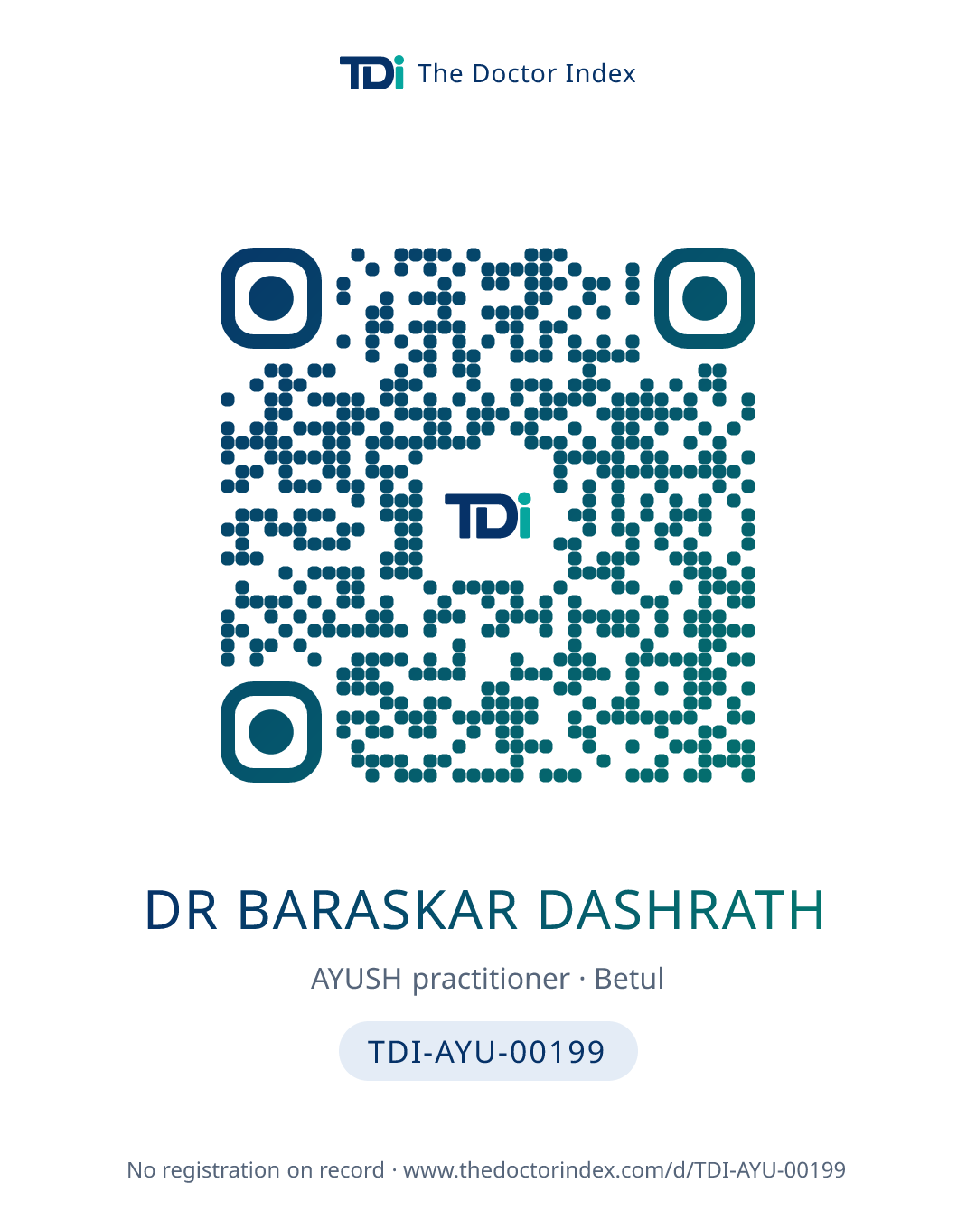 QR card for Dr Baraskar Dashrath, TDI-AYU-00199