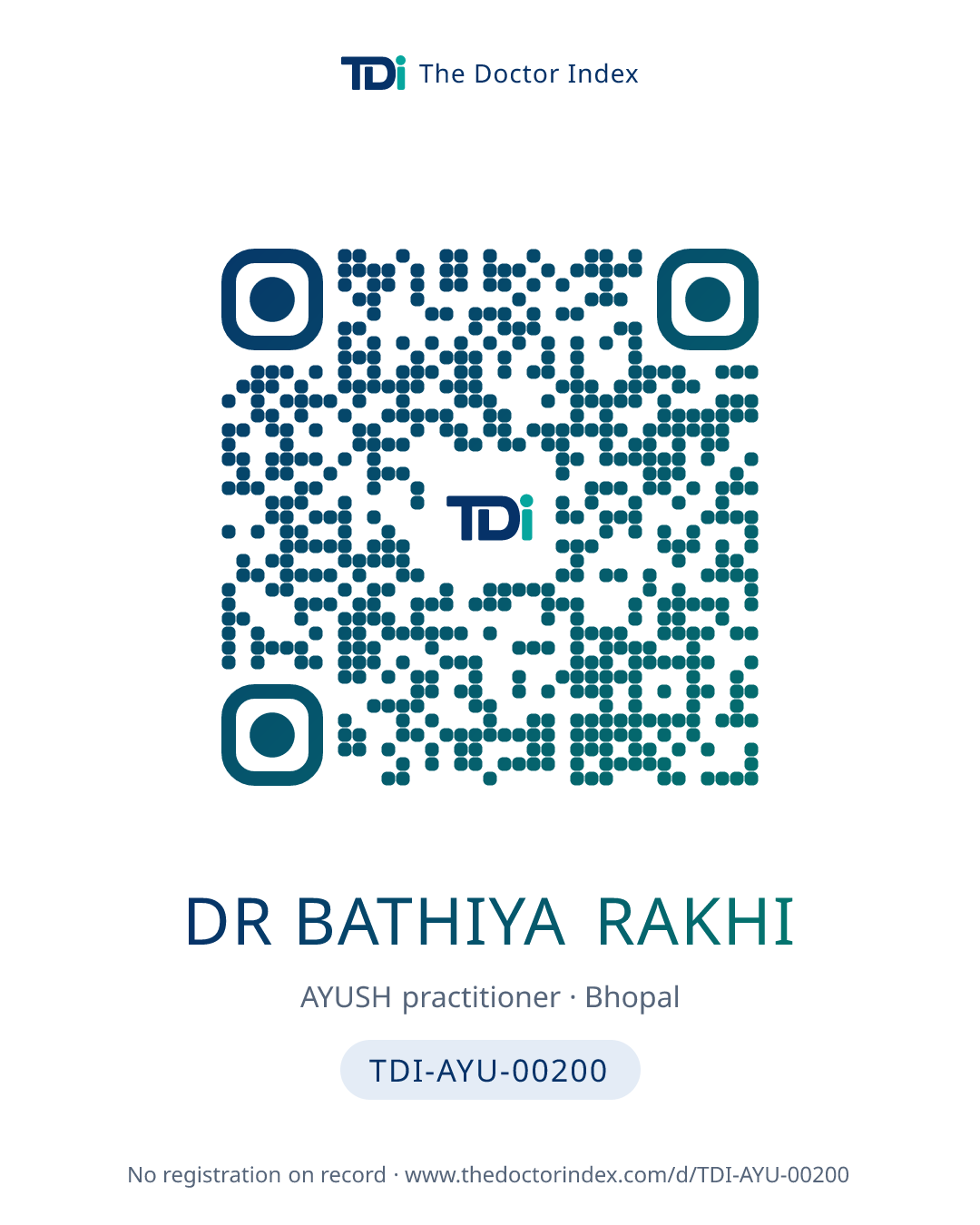 QR card for Dr Bathiya Rakhi, TDI-AYU-00200