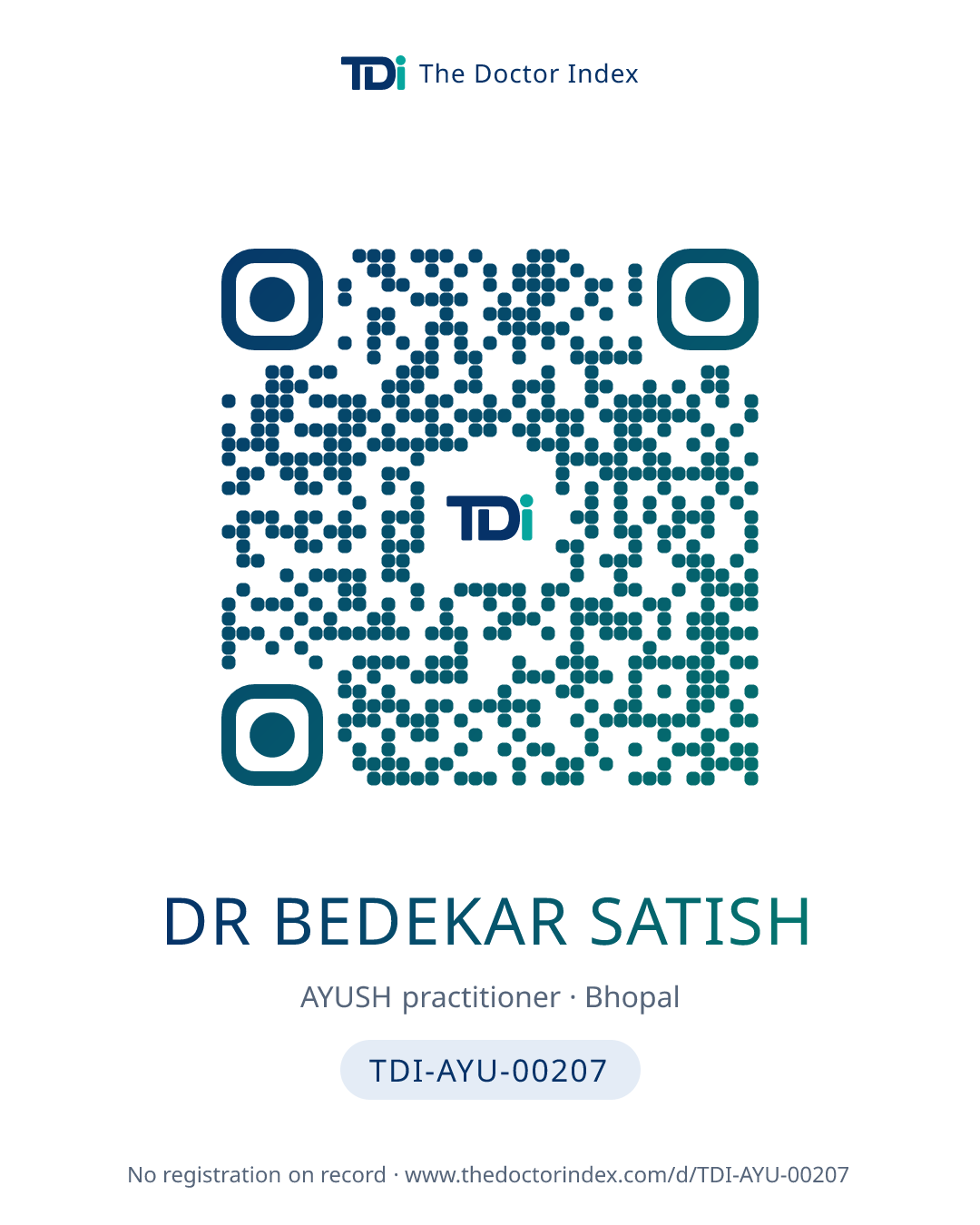 QR card for Dr Bedekar Satish, TDI-AYU-00207