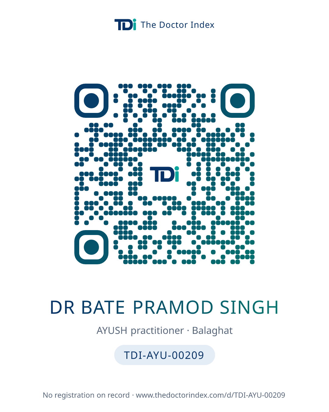 QR card for Dr Bate Pramod Singh, TDI-AYU-00209