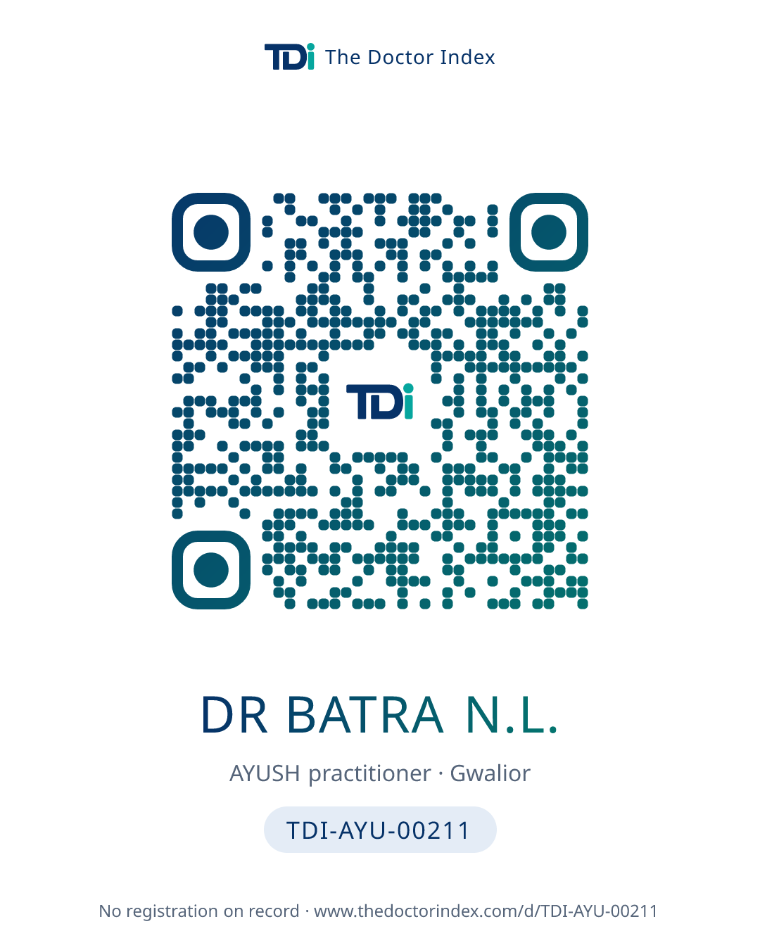 QR card for Dr Batra N.L., TDI-AYU-00211