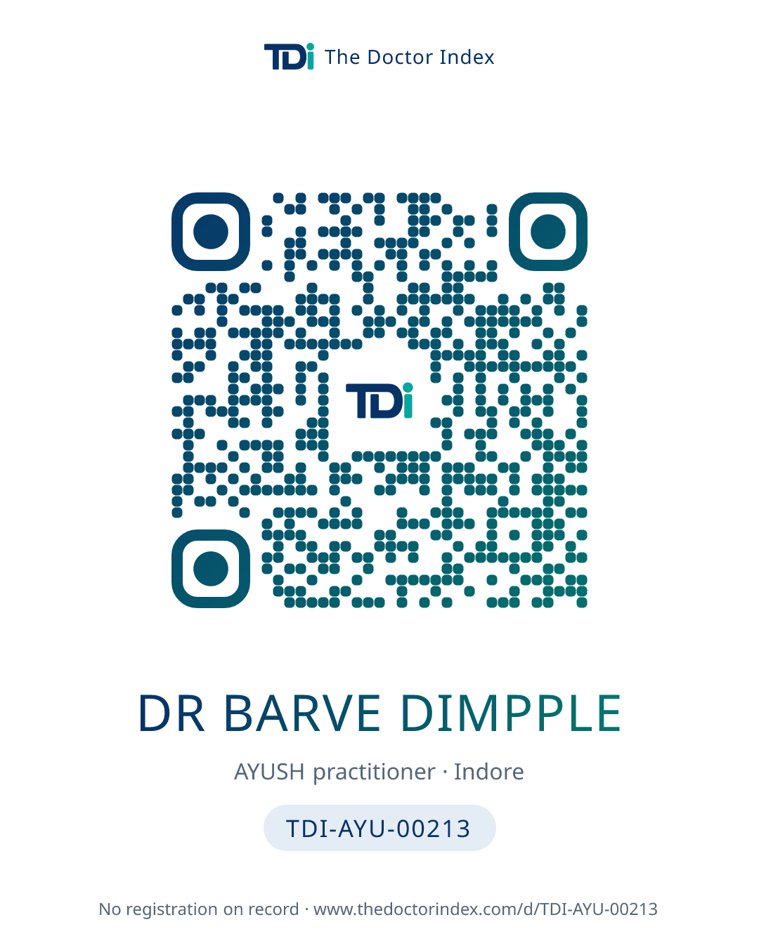 QR card for Dr Barve Dimpple, TDI-AYU-00213