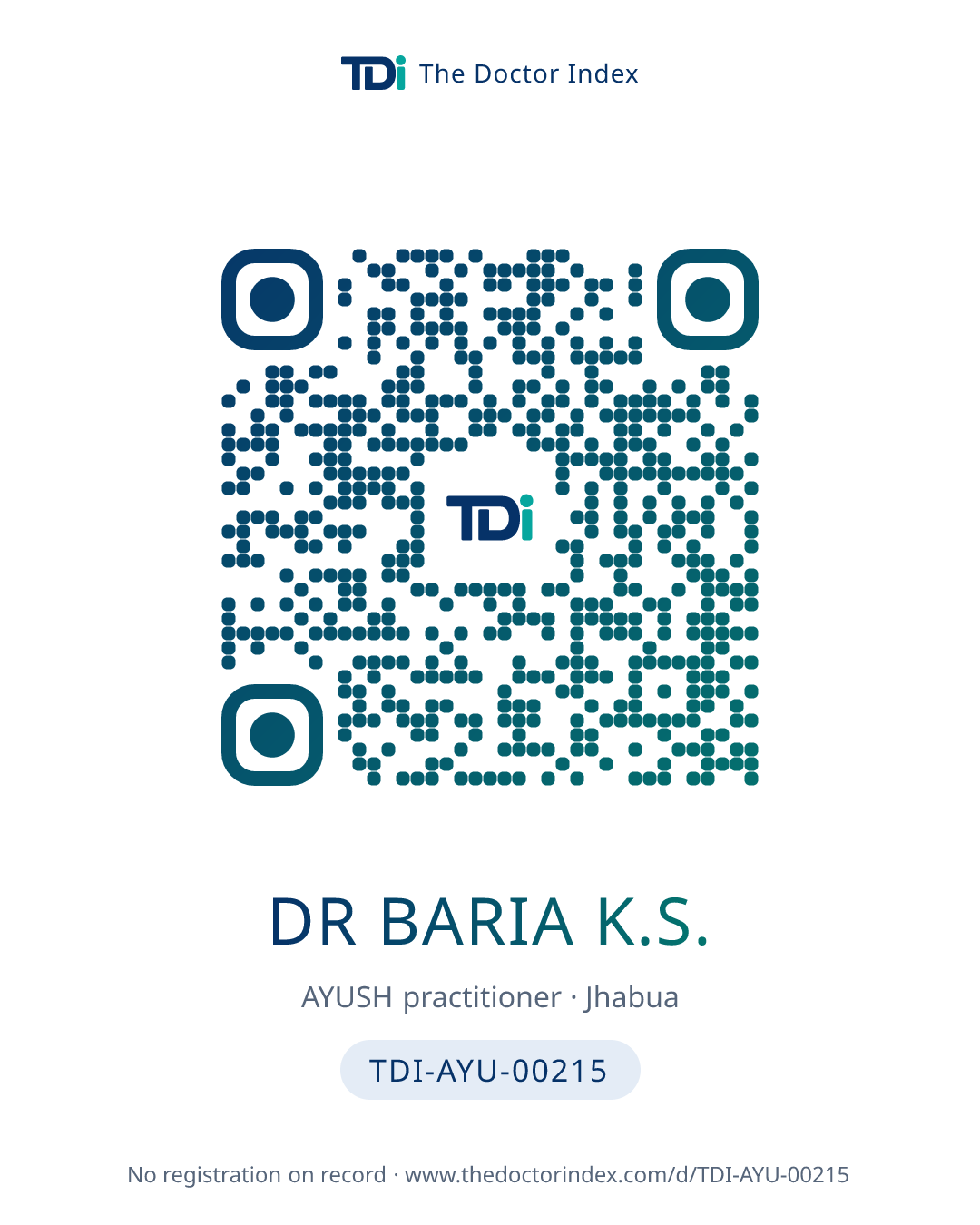 QR card for Dr Baria K.S., TDI-AYU-00215
