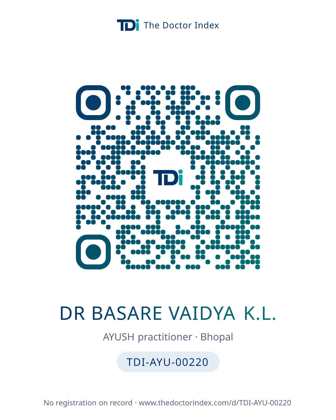 QR card for Dr Basare Vaidya K.L., TDI-AYU-00220