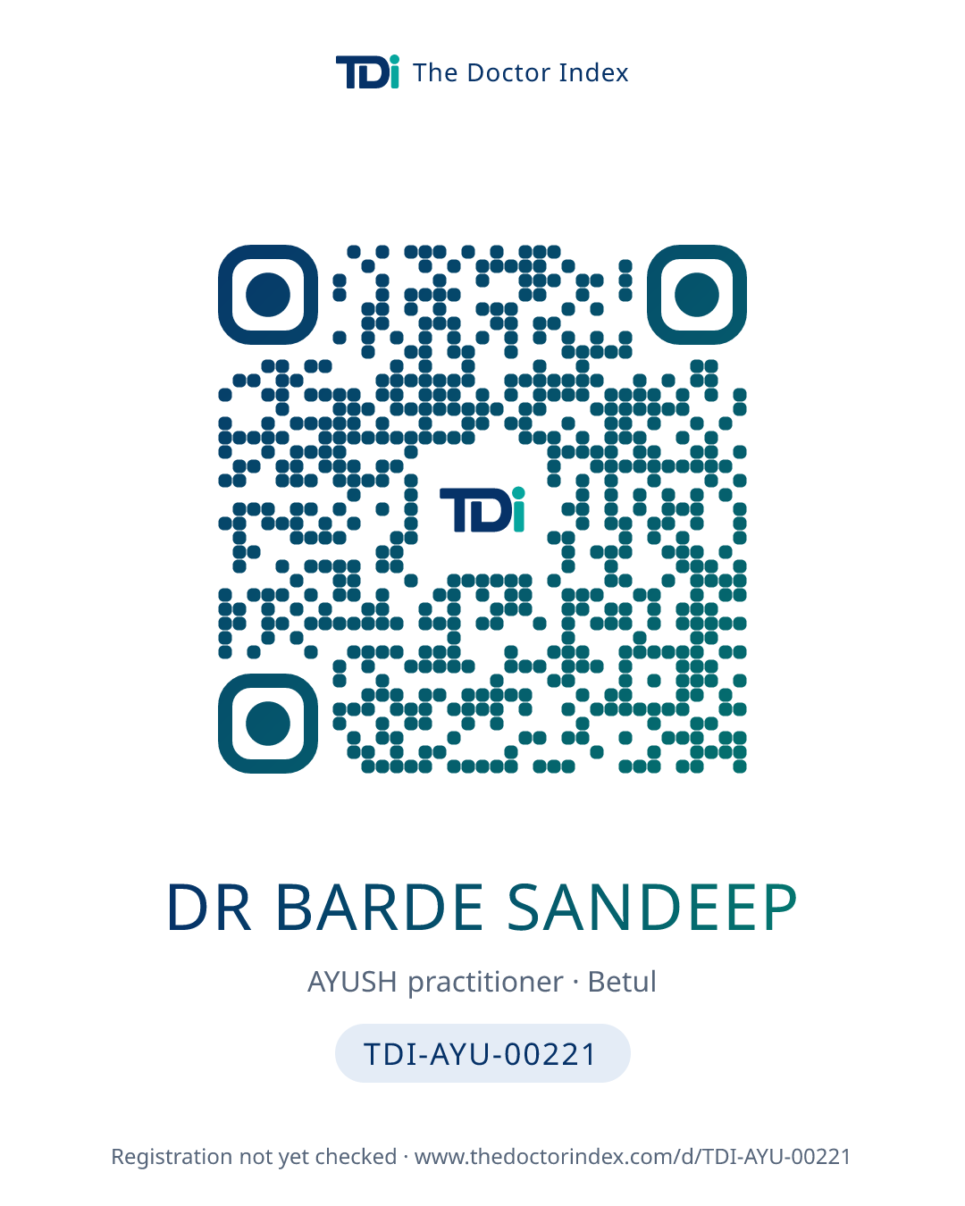 QR card for Dr Barde Sandeep, TDI-AYU-00221