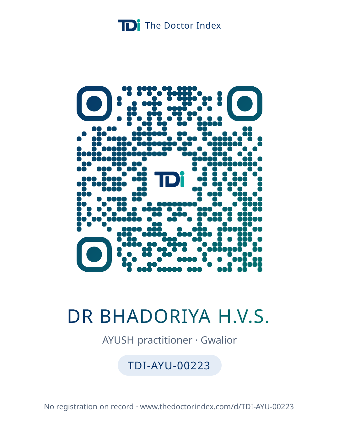 QR card for Dr Bhadoriya H.V.S., TDI-AYU-00223