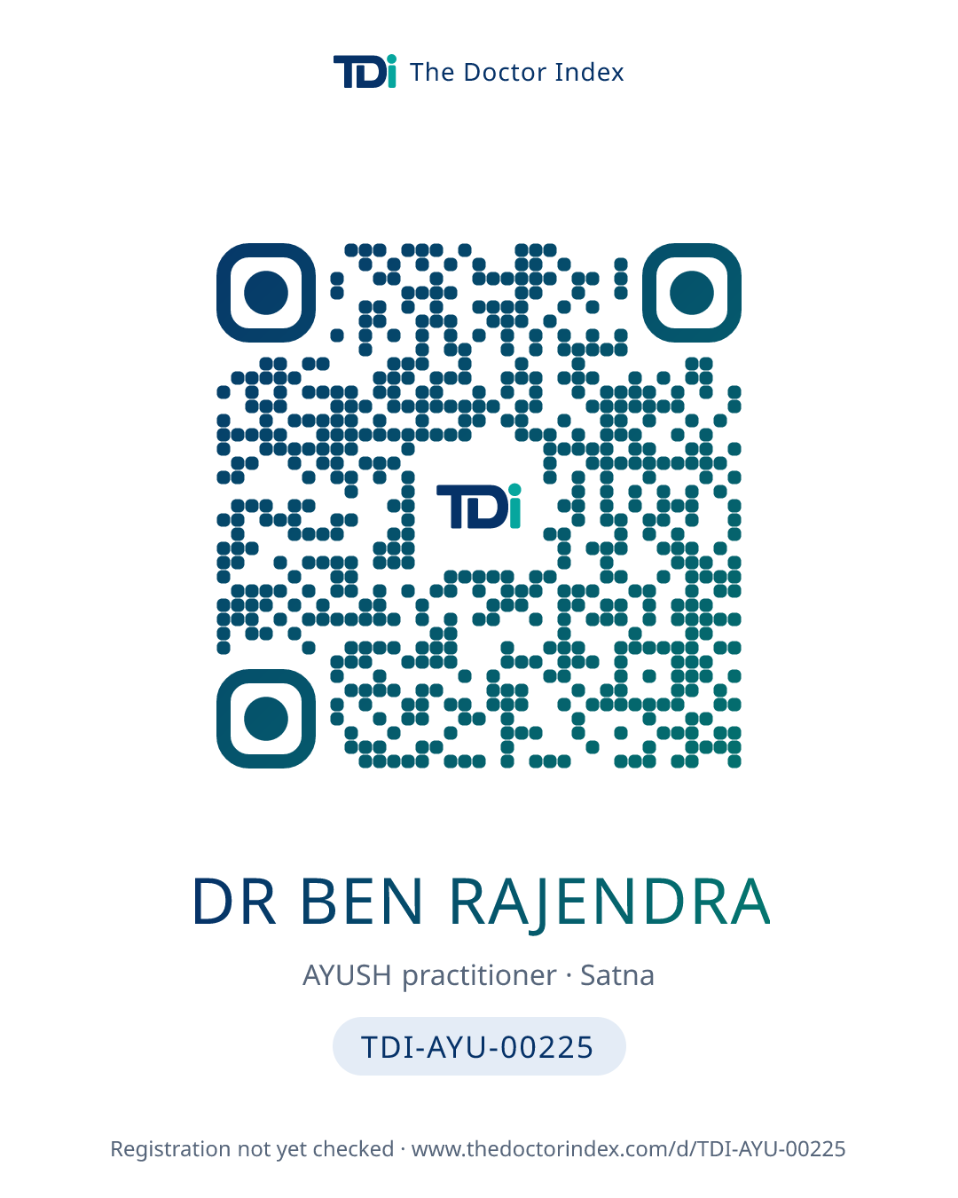 QR card for Dr Ben Rajendra, TDI-AYU-00225