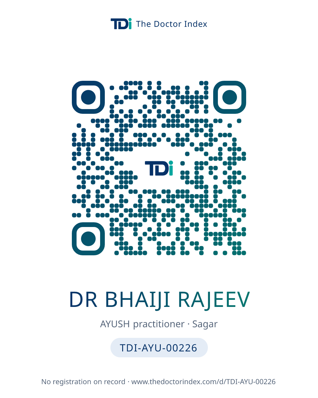 QR card for Dr Bhaiji Rajeev, TDI-AYU-00226