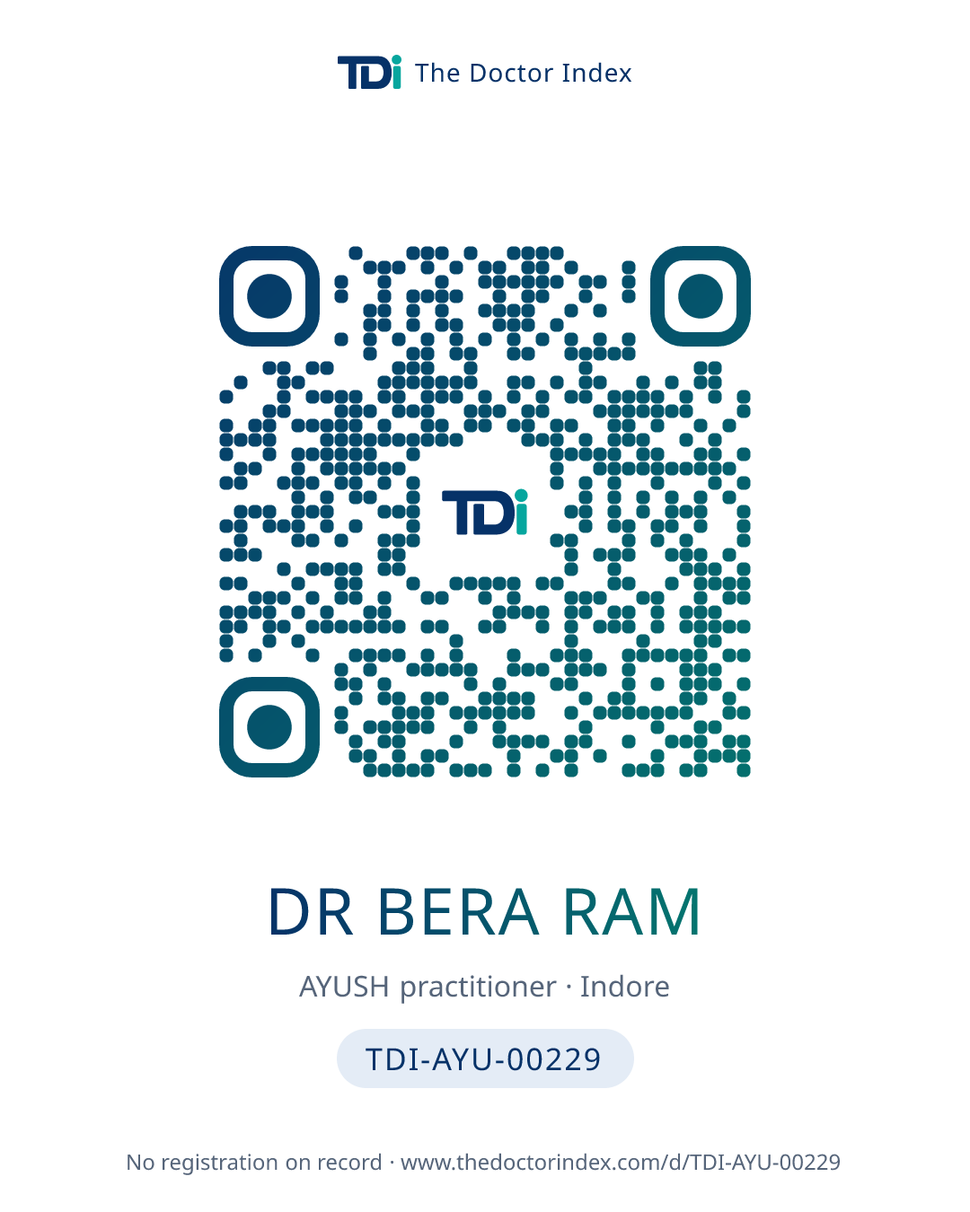 QR card for Dr Bera Ram, TDI-AYU-00229