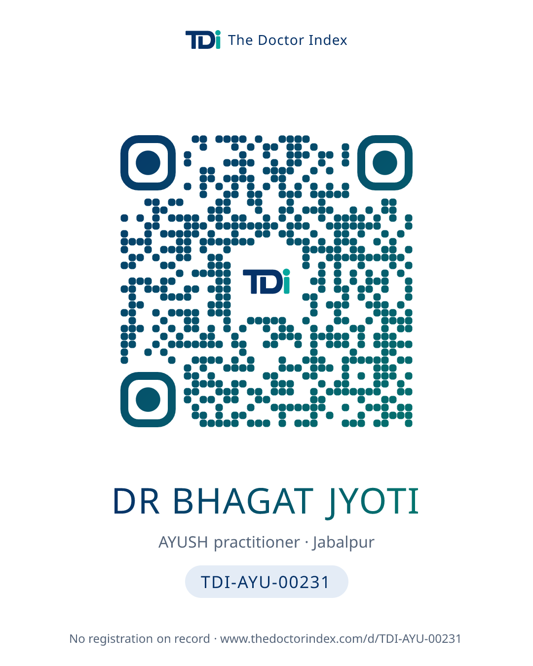 QR card for Dr Bhagat Jyoti, TDI-AYU-00231