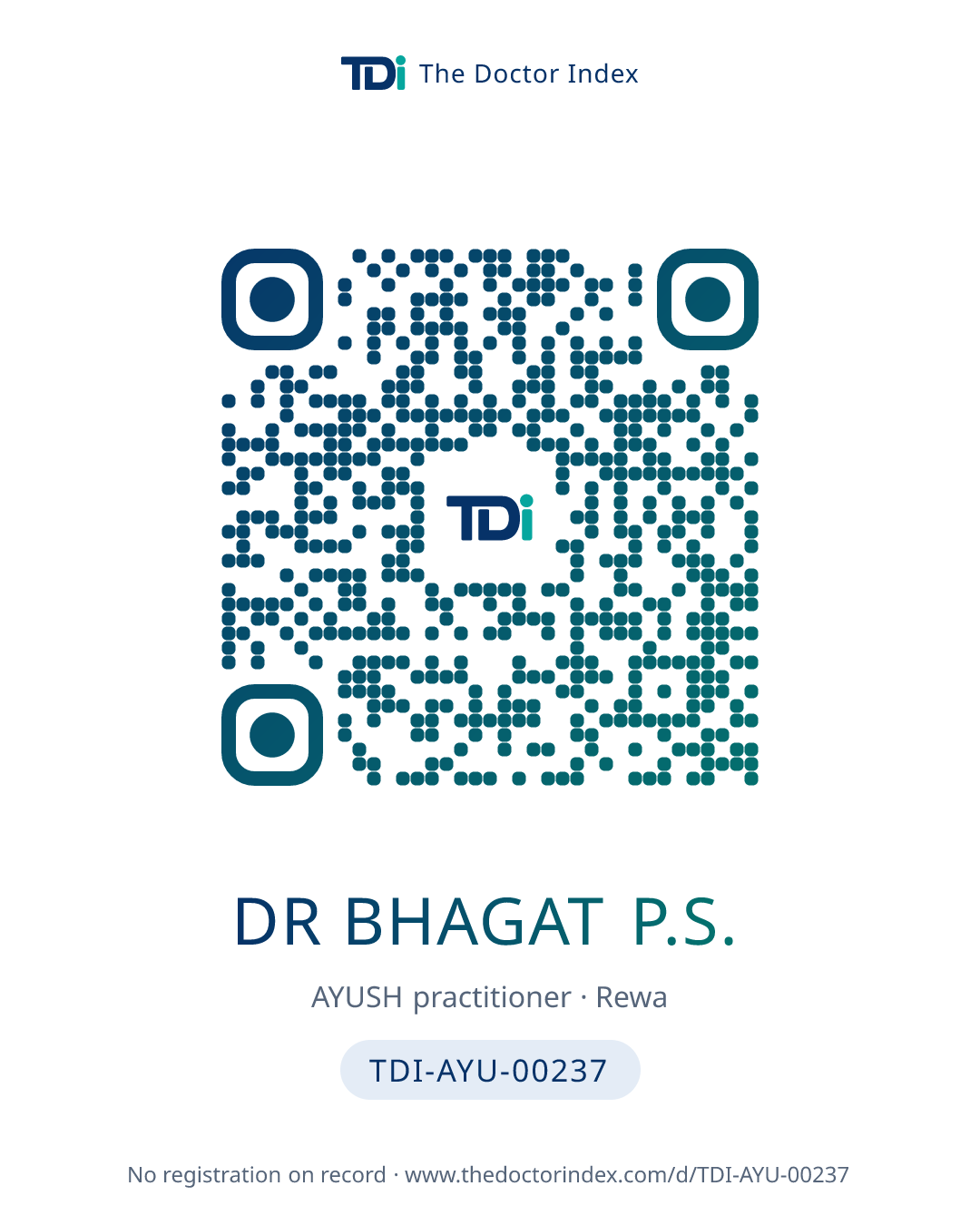 QR card for Dr Bhagat P.S., TDI-AYU-00237