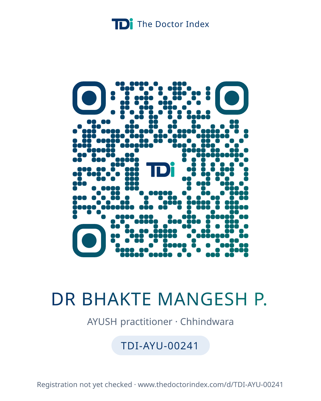 QR card for Dr Bhakte Mangesh P., TDI-AYU-00241
