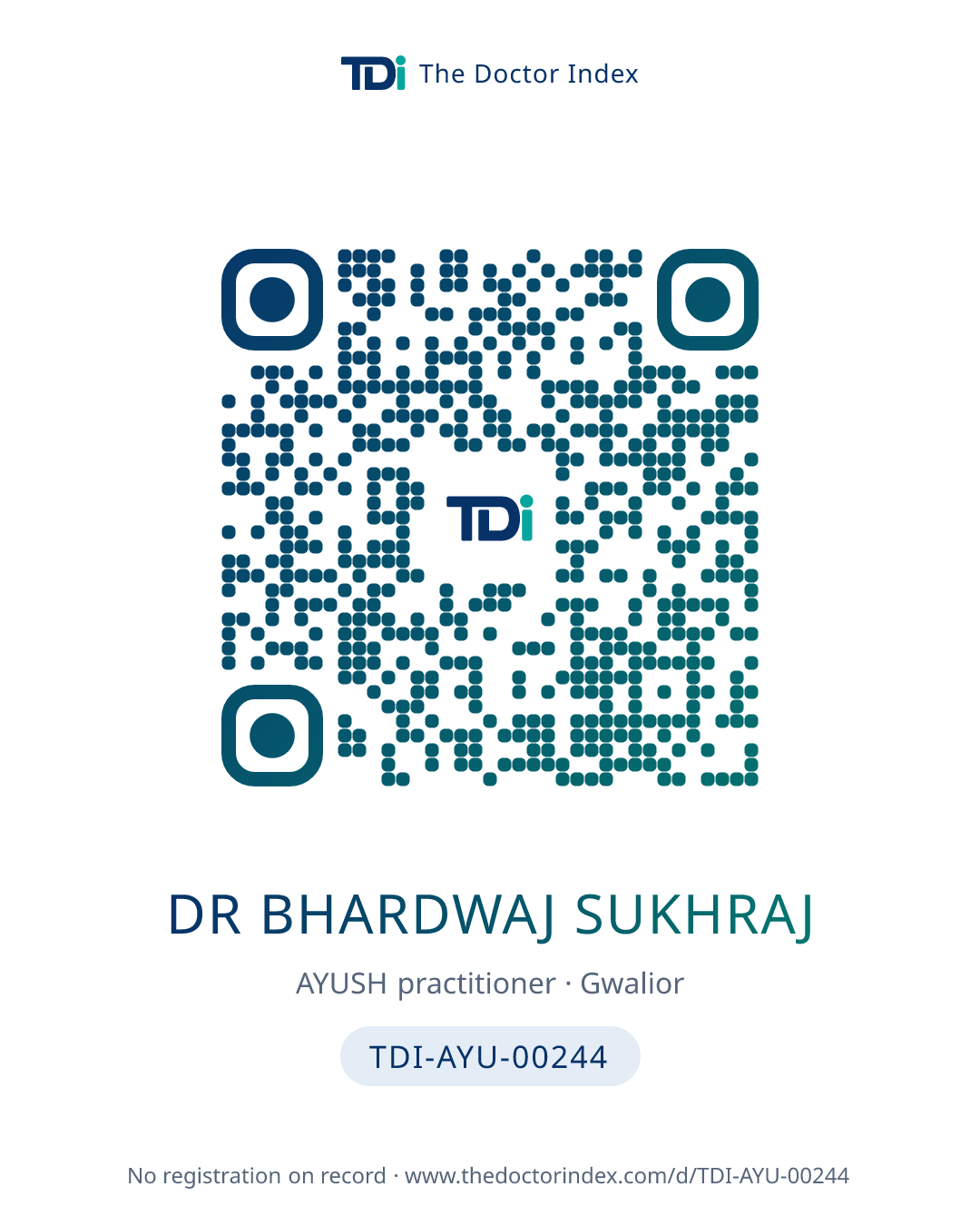 QR card for Dr Bhardwaj Sukhraj, TDI-AYU-00244