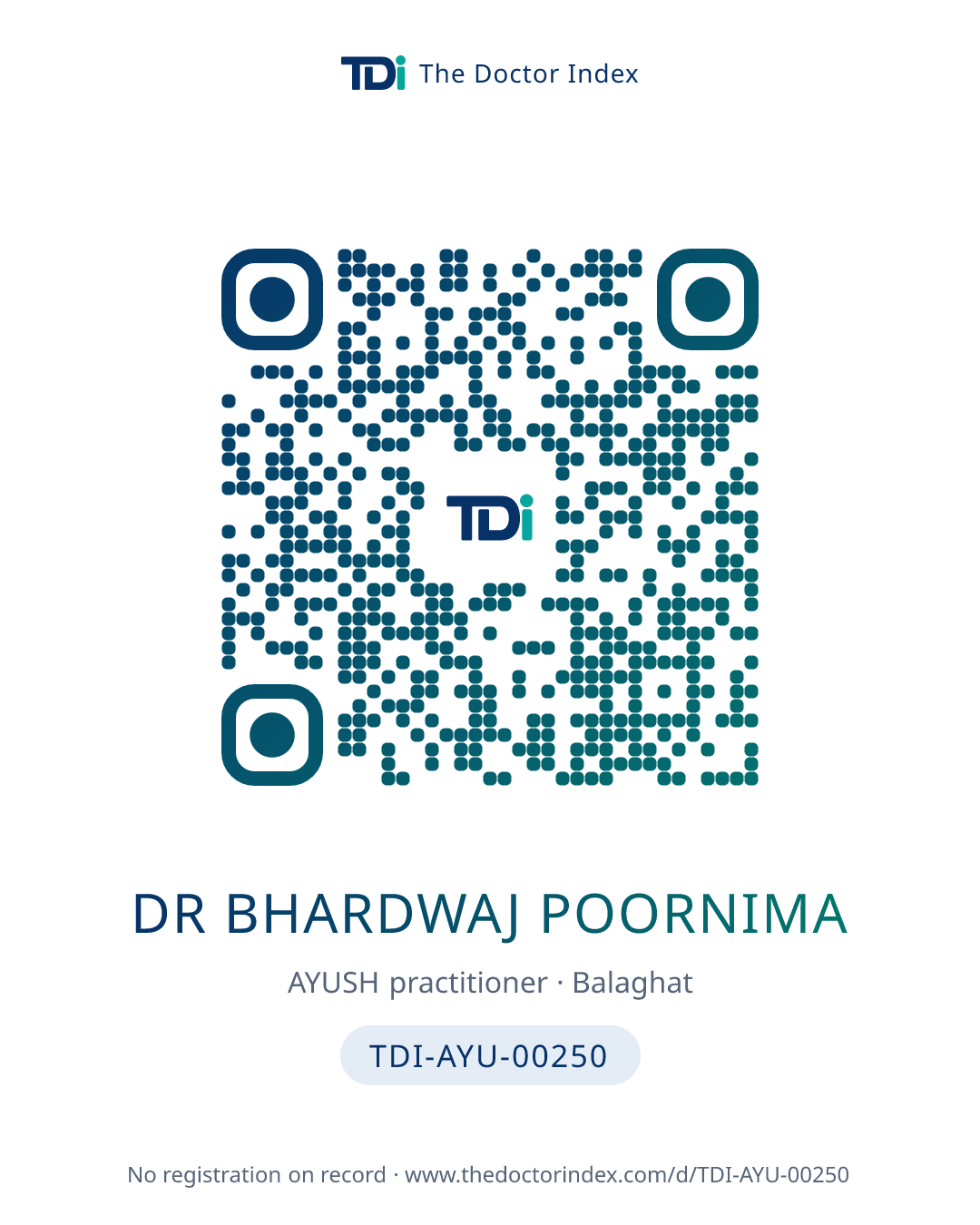 QR card for Dr Bhardwaj Poornima, TDI-AYU-00250
